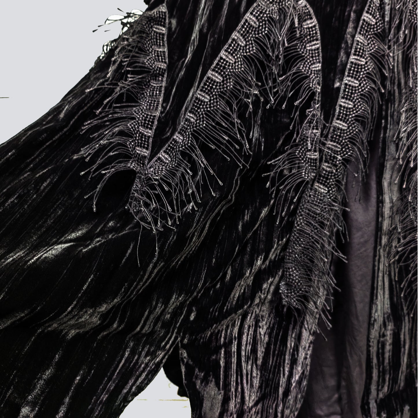 Sample sale Black velvet long jacket with lash lace details long velet jacket