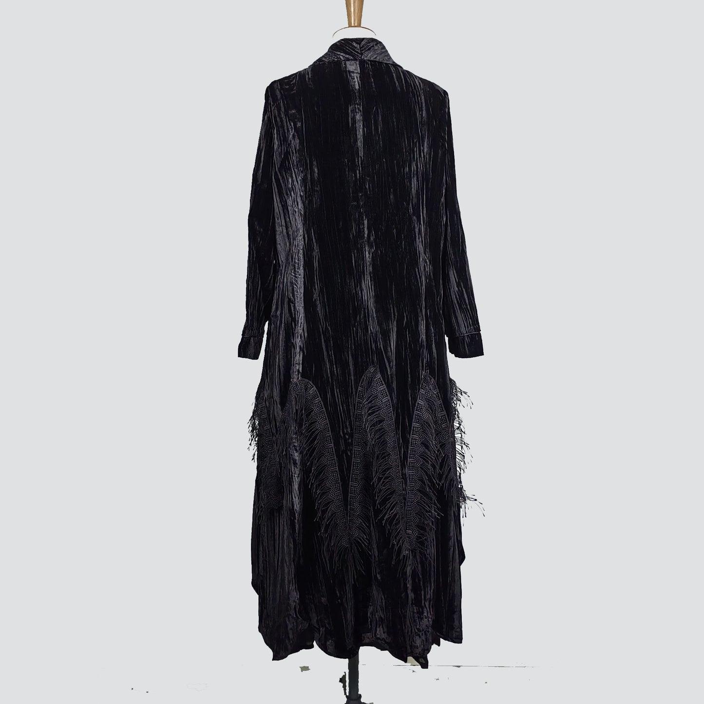 Sample sale Black velvet long jacket with lash lace details long velet jacket