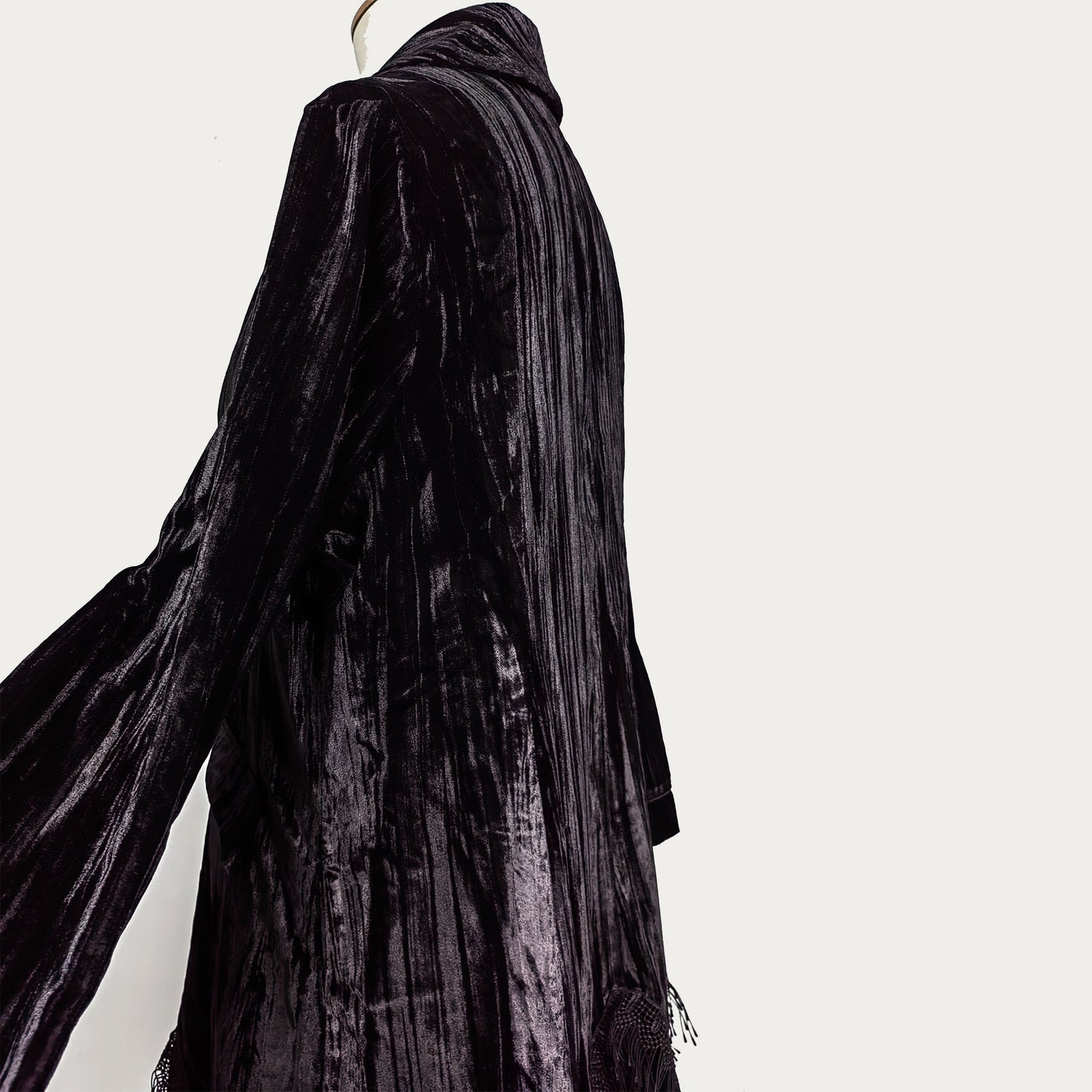 Sample sale Black velvet long jacket with lash lace details long velet jacket