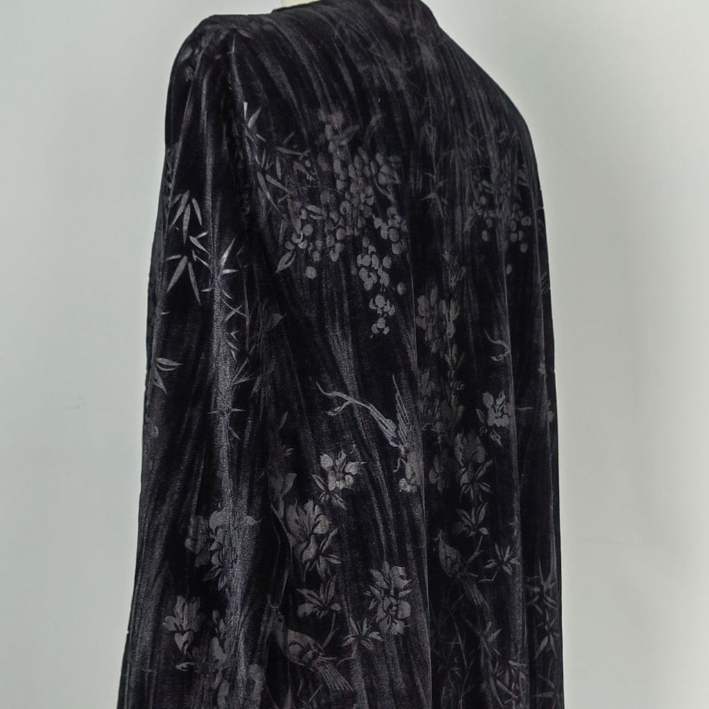 Black Velvet jacket Long jacket Chinese style velvet robe Plant jacquard motif long overcoat velvet coat velvet jacket black cardigan