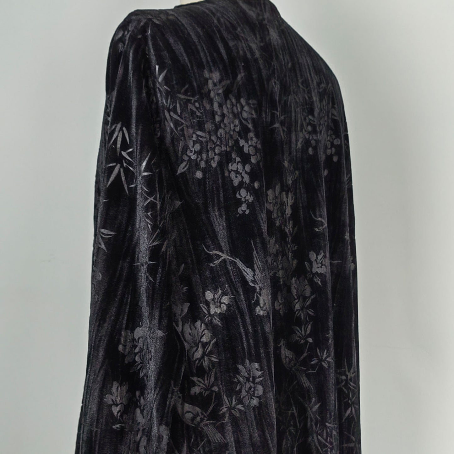 Black Velvet jacket Long jacket Chinese style velvet robe Plant jacquard motif long overcoat velvet coat velvet jacket black cardigan