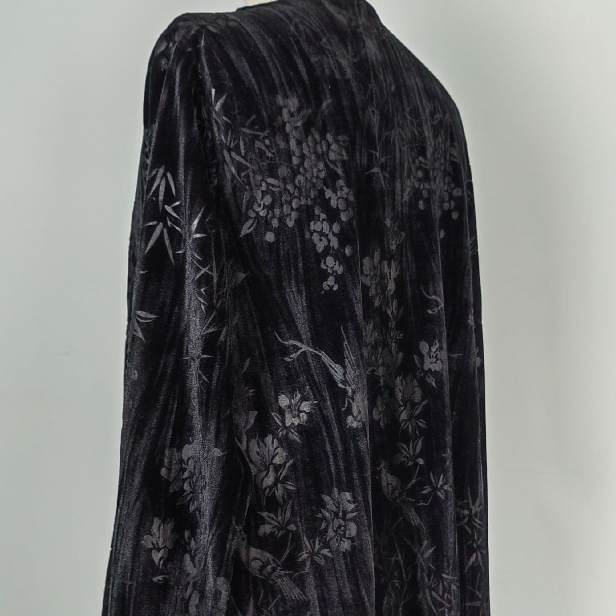 Black Velvet jacket Long jacket Chinese style velvet robe Plant jacquard motif long overcoat velvet coat velvet jacket black cardigan