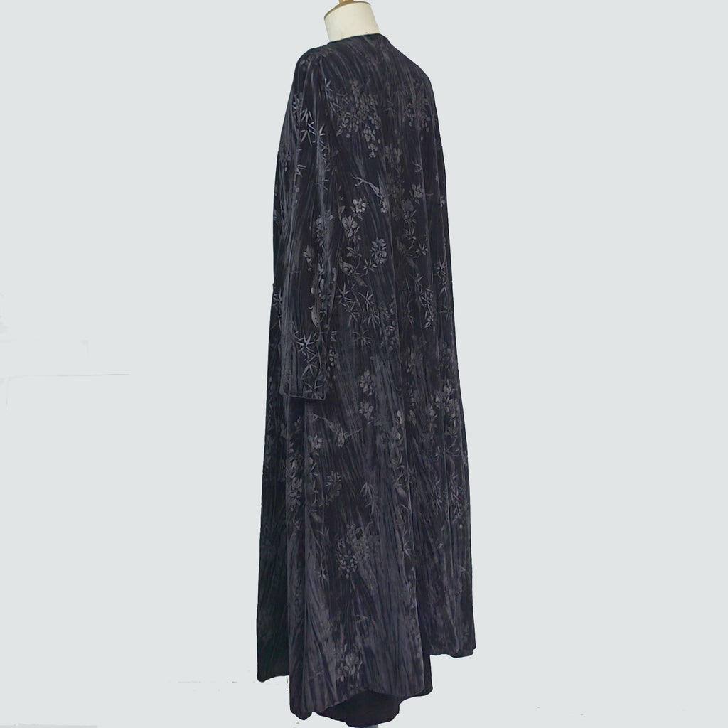 Black Velvet jacket Long jacket Chinese style velvet robe Plant jacquard motif long overcoat velvet coat velvet jacket black cardigan