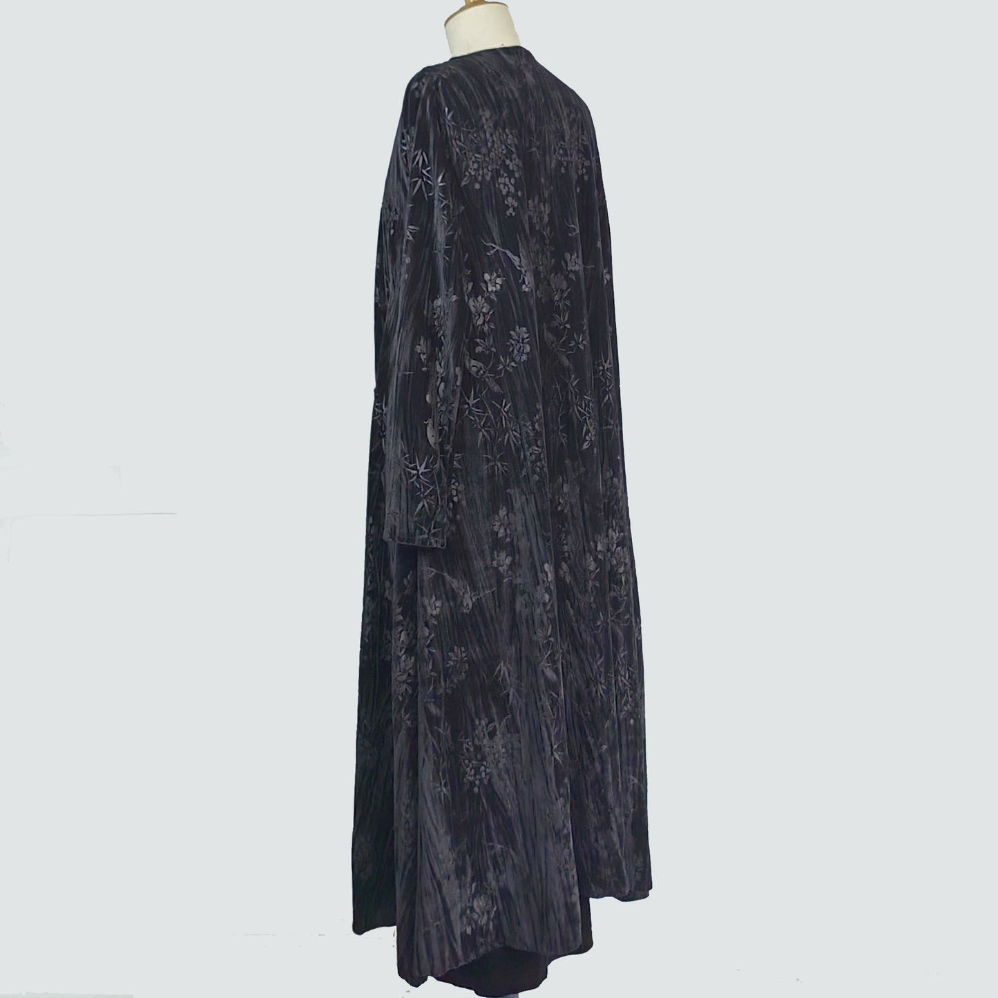 Black Velvet jacket Long jacket Chinese style velvet robe Plant jacquard motif long overcoat velvet coat velvet jacket black cardigan