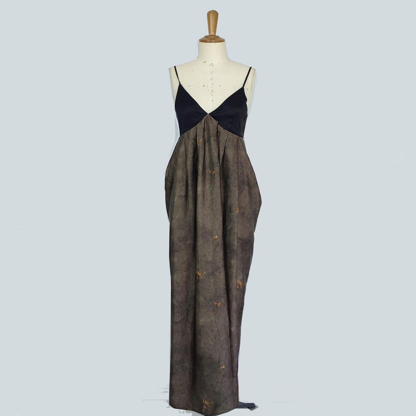 Evening dress black satin tencel evening dress maxi dress silky satin dress retro dark brown prints thick tencel silky fabric