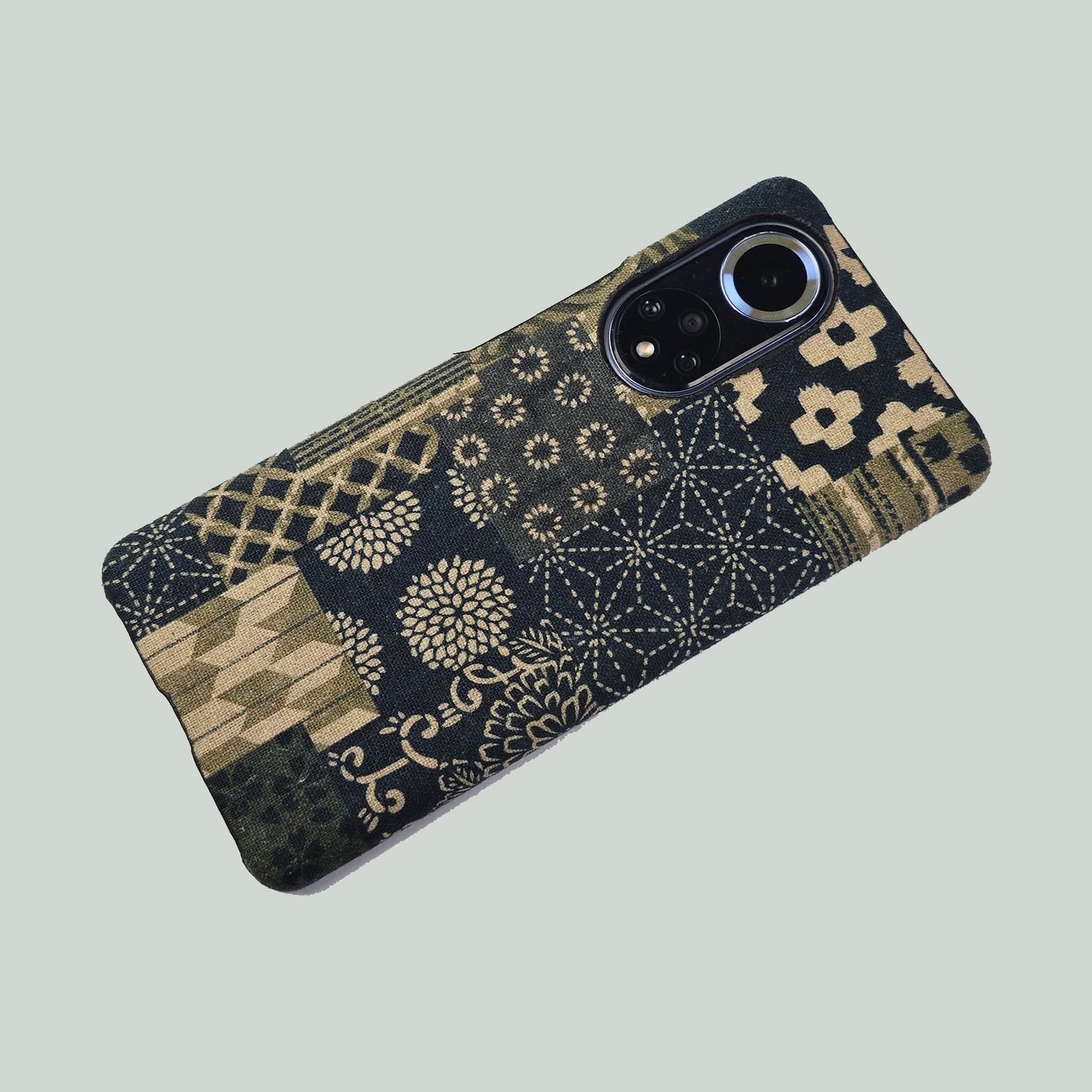 Neza Studio iPhone X/XS/11/7/8/7plus/11pro/12 /13/14 Japanese fabric patchwork motif Fabric Phone Case Samsung Huawei phone Case