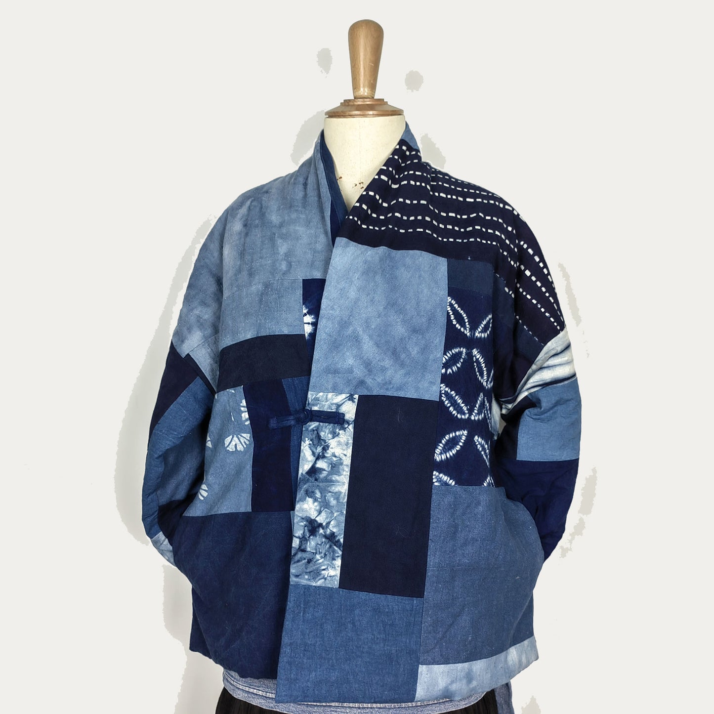 Indigo patchwork coat natural plant dyeing cotton padded coat patchwork winter coat cotton coat