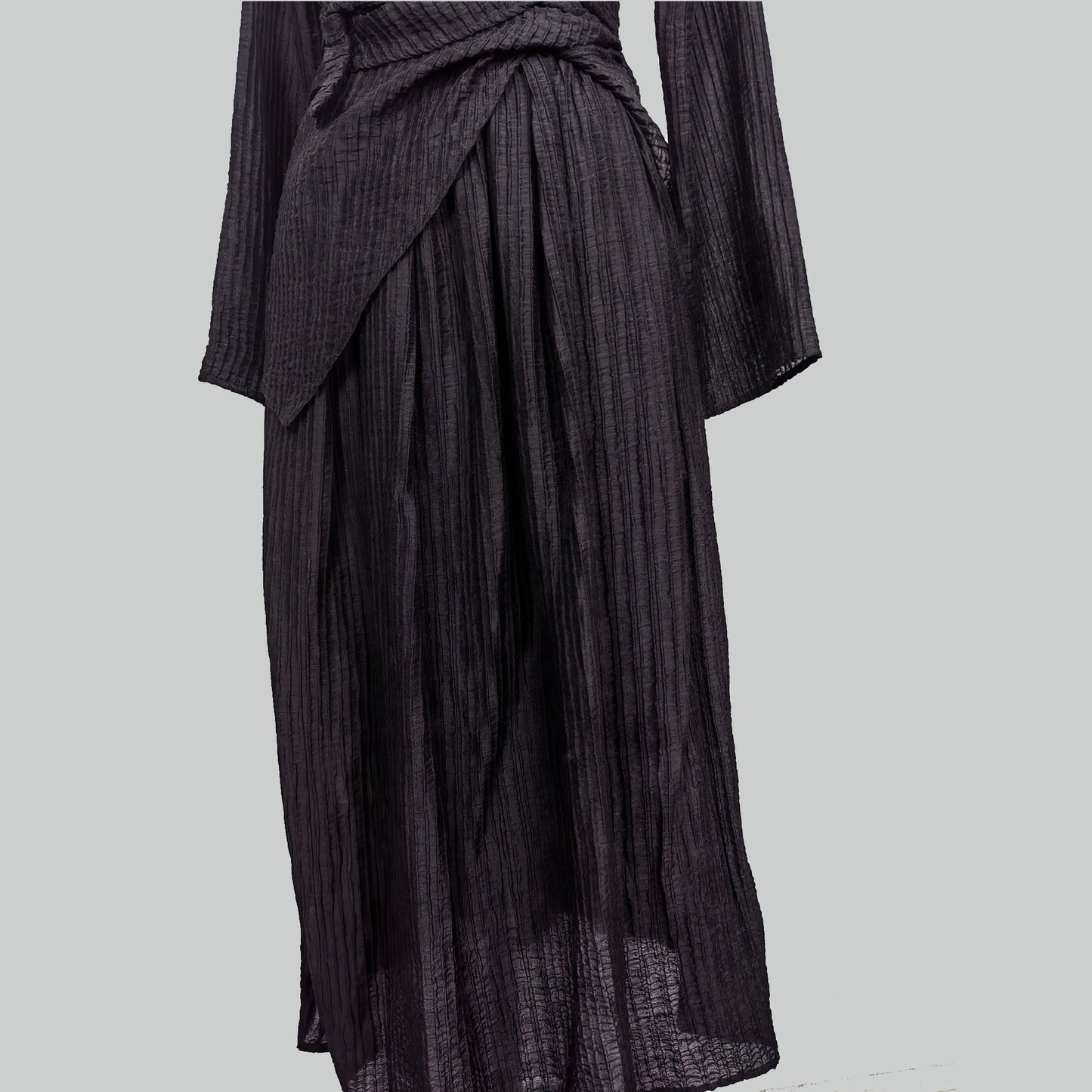 Oriental style crinkle top and wrap up crinkle shirt and crinkle skirt pleated fabric pleated shirt black pleated blouse black pleated skirt