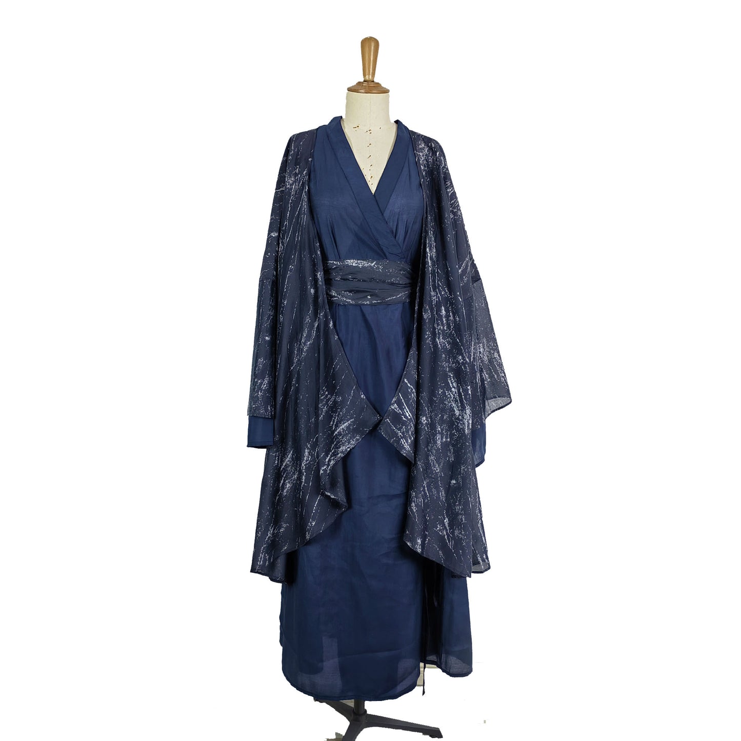 Hanfu, Haori, Blue Kimono 3PCS Set Japanese Style Robe Chinese Hanfu Dress Modified Hanfu Neza Studio Maxi Kimono Dress OBI belt Indigo