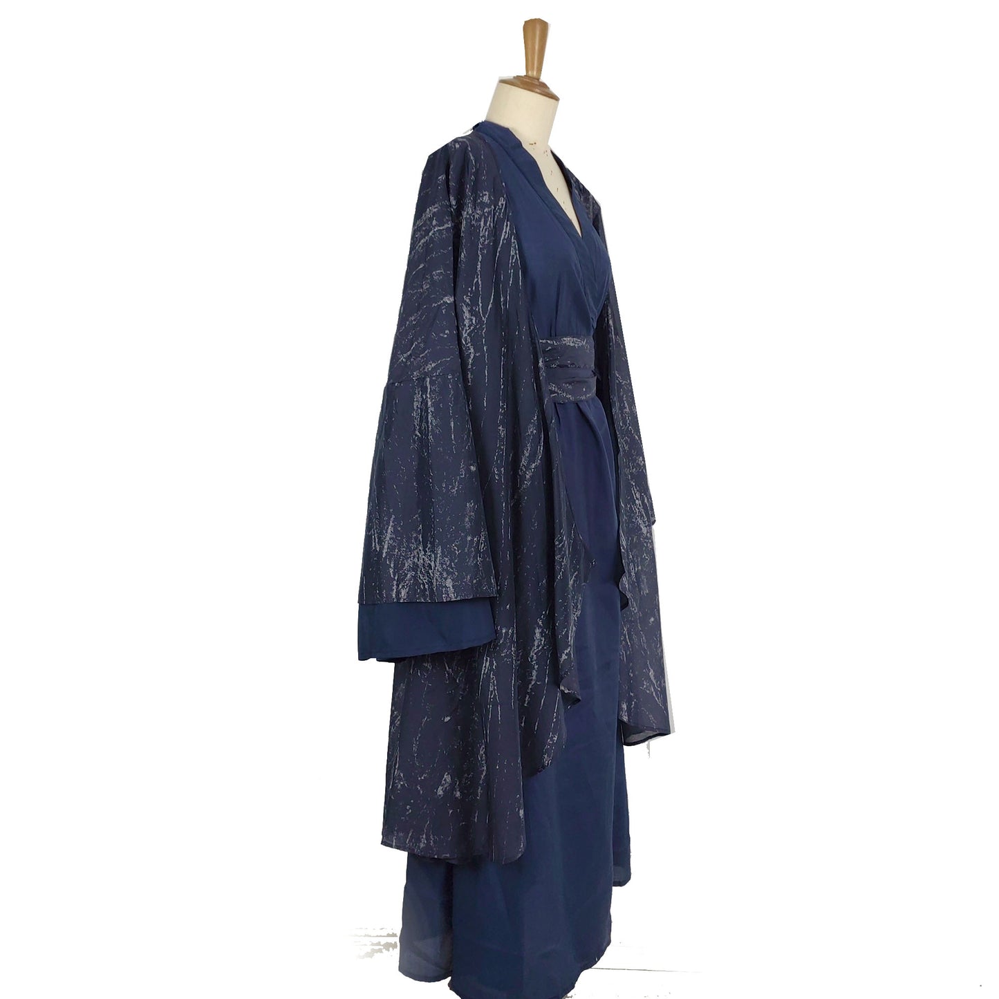Hanfu, Haori, Blue Kimono 3PCS Set Japanese Style Robe Chinese Hanfu Dress Modified Hanfu Neza Studio Maxi Kimono Dress OBI belt Indigo