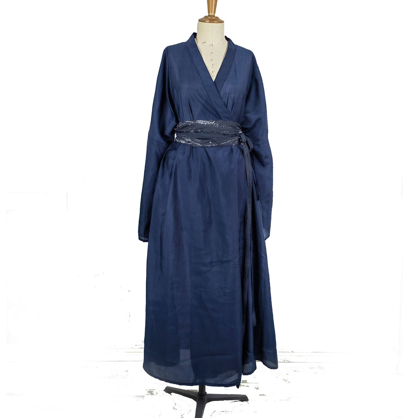 Hanfu, Haori, Blue Kimono 3PCS Set Japanese Style Robe Chinese Hanfu Dress Modified Hanfu Neza Studio Maxi Kimono Dress OBI belt Indigo