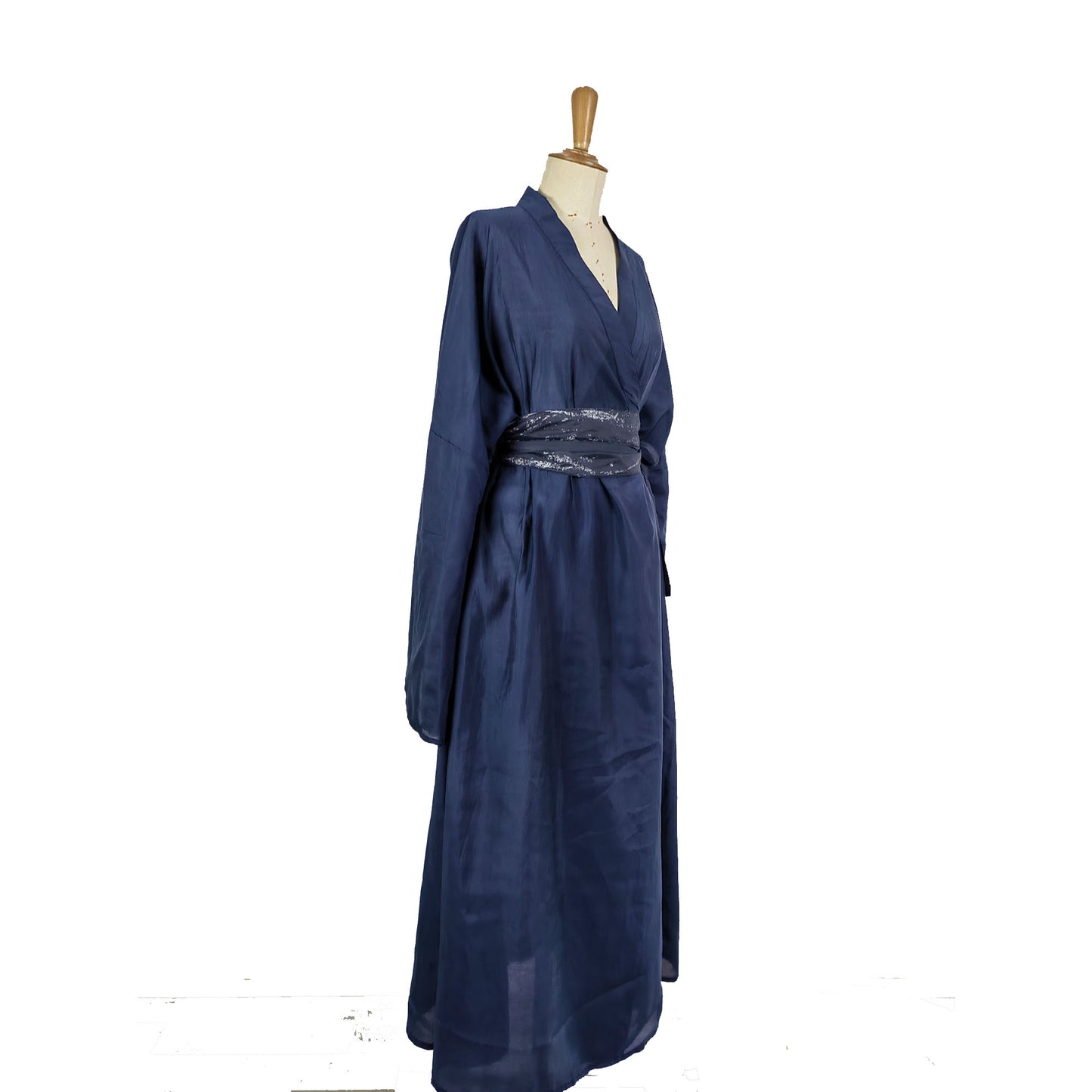Hanfu, Haori, Blue Kimono 3PCS Set Japanese Style Robe Chinese Hanfu Dress Modified Hanfu Neza Studio Maxi Kimono Dress OBI belt Indigo