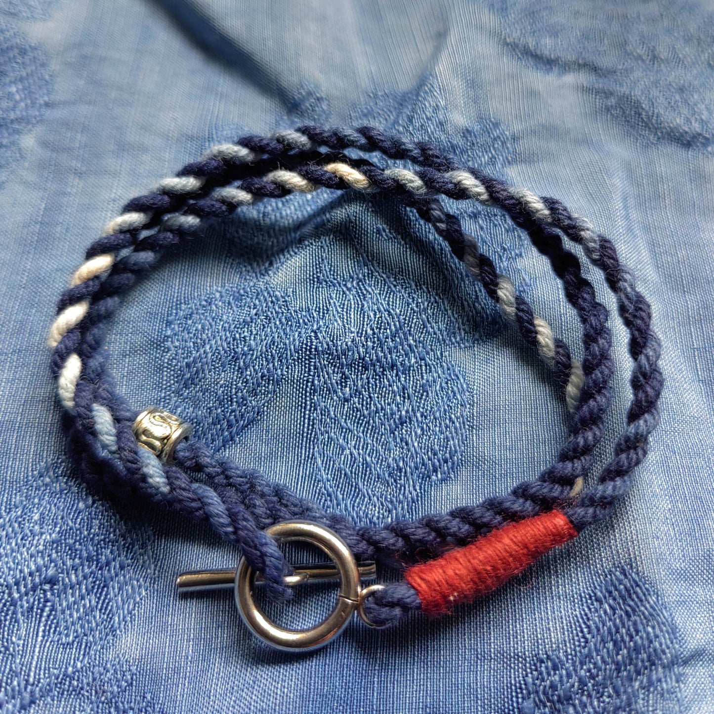 Friendship bracelets Indigo Hand dye Blue braided friendship bracelet unisex kumihimo bracelet/Necklace  with silver hook 3 sizes