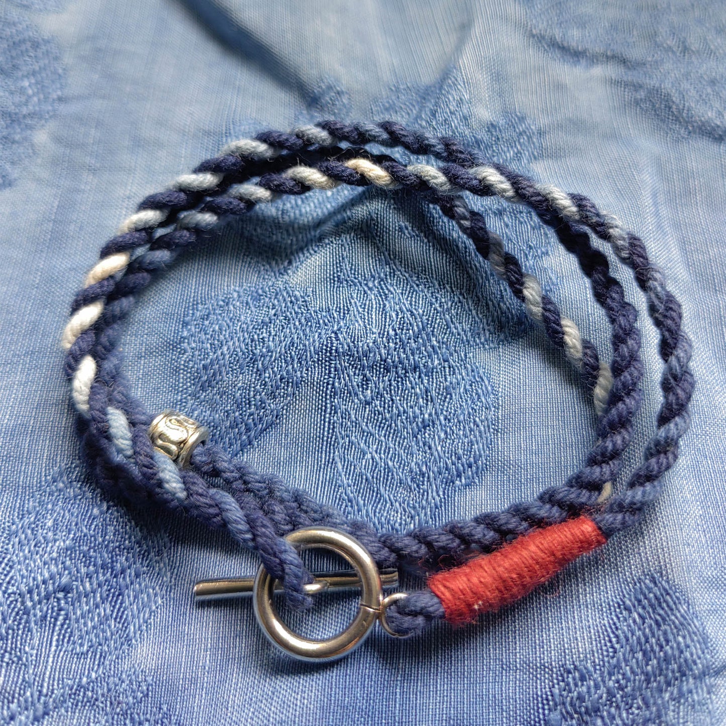 Friendship bracelets Indigo Hand dye Blue braided friendship bracelet unisex kumihimo bracelet/Necklace  with silver hook 3 sizes