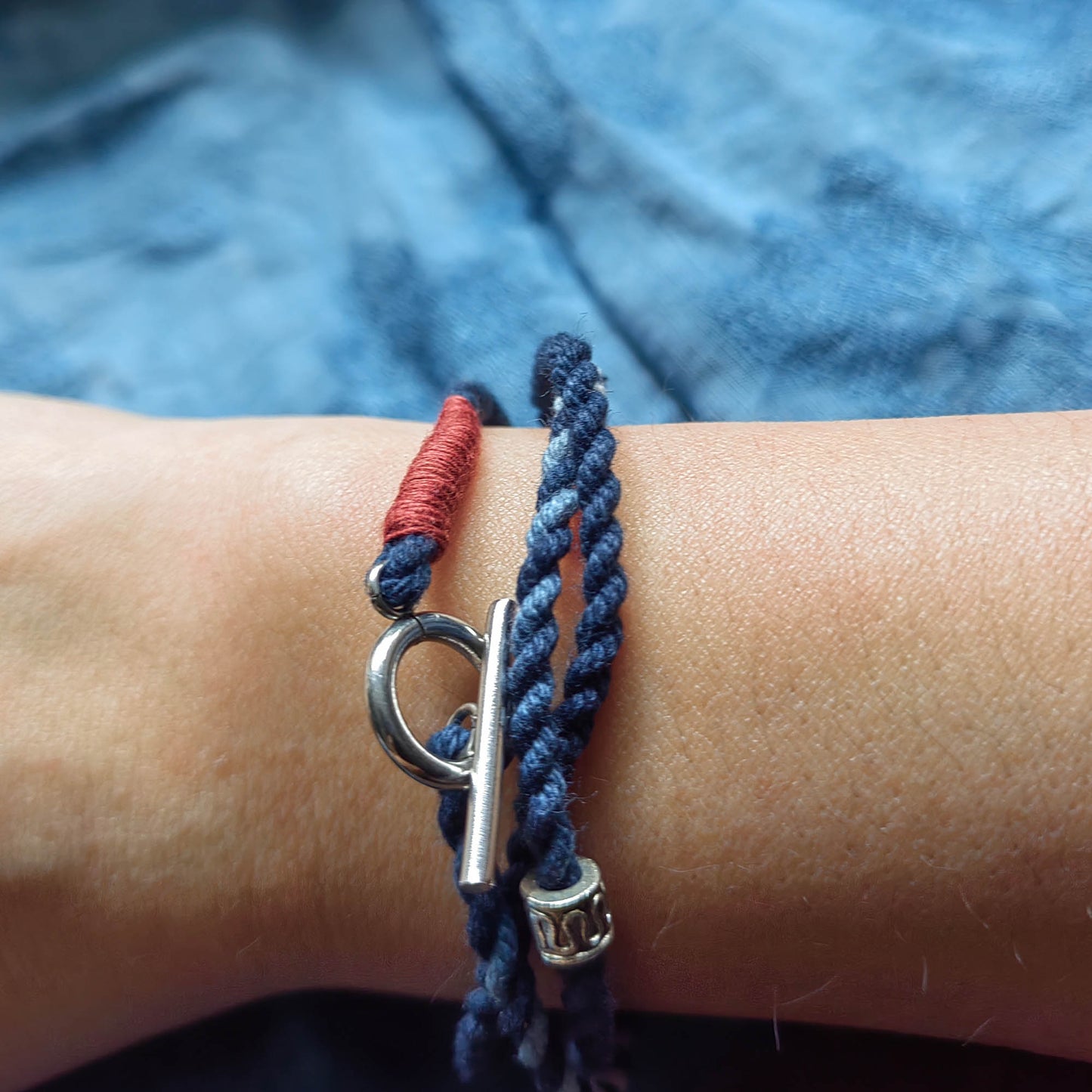 Friendship bracelets Indigo Hand dye Blue braided friendship bracelet unisex kumihimo bracelet/Necklace  with silver hook 3 sizes