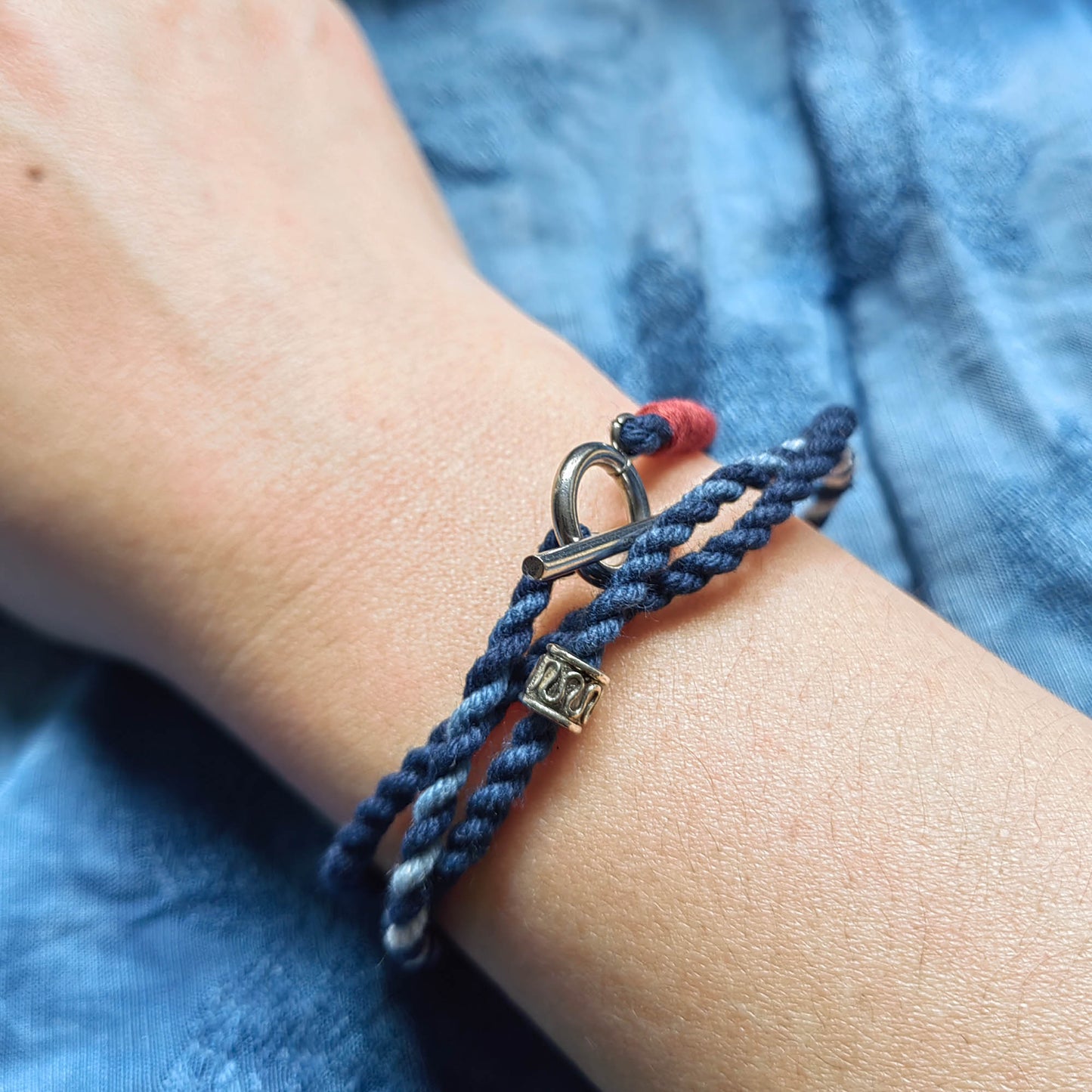 Friendship bracelets Indigo Hand dye Blue braided friendship bracelet unisex kumihimo bracelet/Necklace  with silver hook 3 sizes