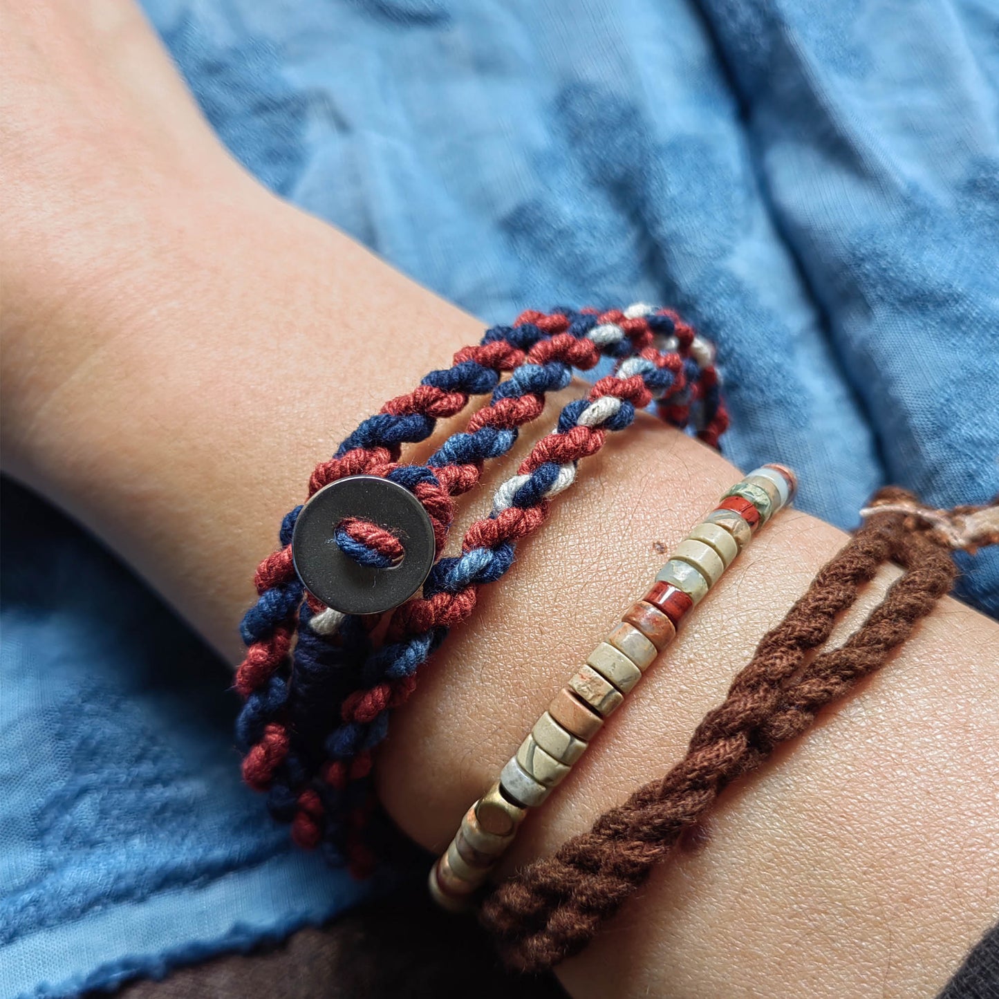 Cotton thread braided bracelet friendship bracelet made by tie dye cotton thread sapanwood dye cotton 4 strands thick yarn double bracelet