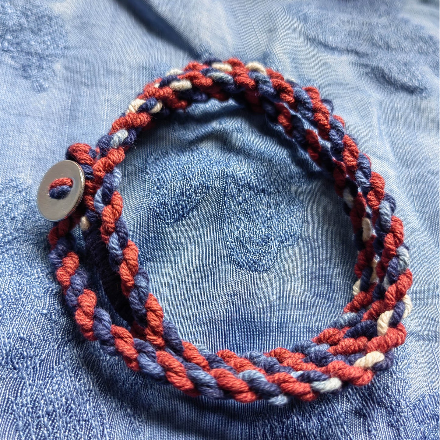 Cotton thread braided bracelet friendship bracelet made by tie dye cotton thread sapanwood dye cotton 4 strands thick yarn double bracelet