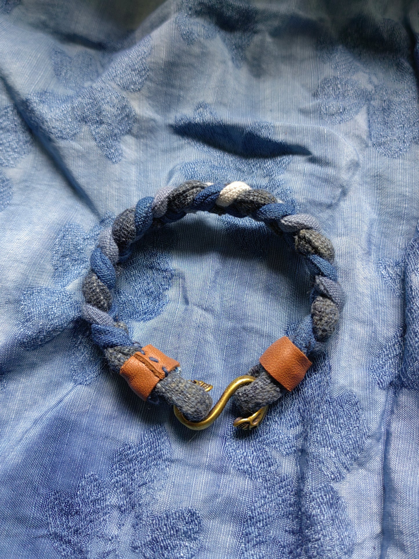 Neza Studio Handmade Indigo Hand dye Blue braided unisex kumihimo bracelet with Copper buckle 3 sizes gift for him