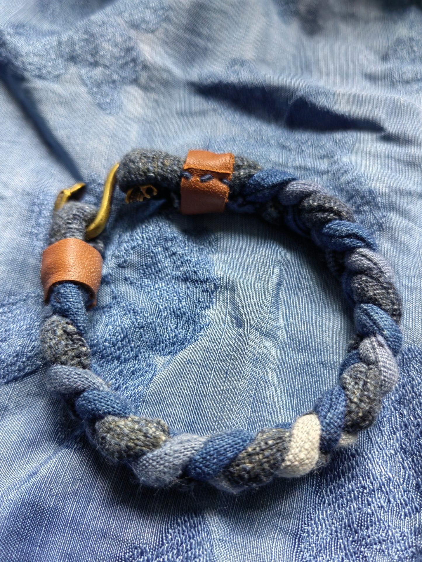 Neza Studio Handmade Indigo Hand dye Blue braided unisex kumihimo bracelet with Copper buckle 3 sizes gift for him