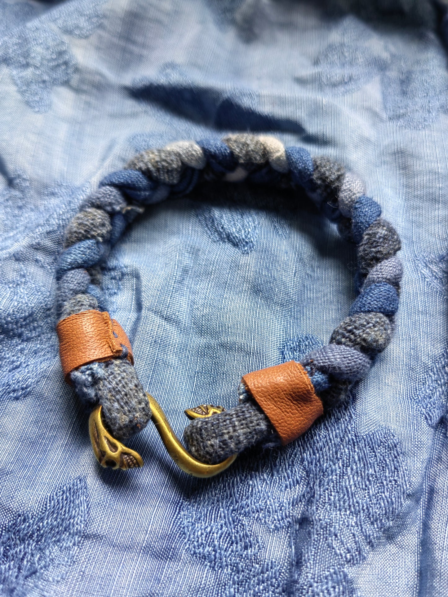 Neza Studio Handmade Indigo Hand dye Blue braided unisex kumihimo bracelet with Copper buckle 3 sizes gift for him