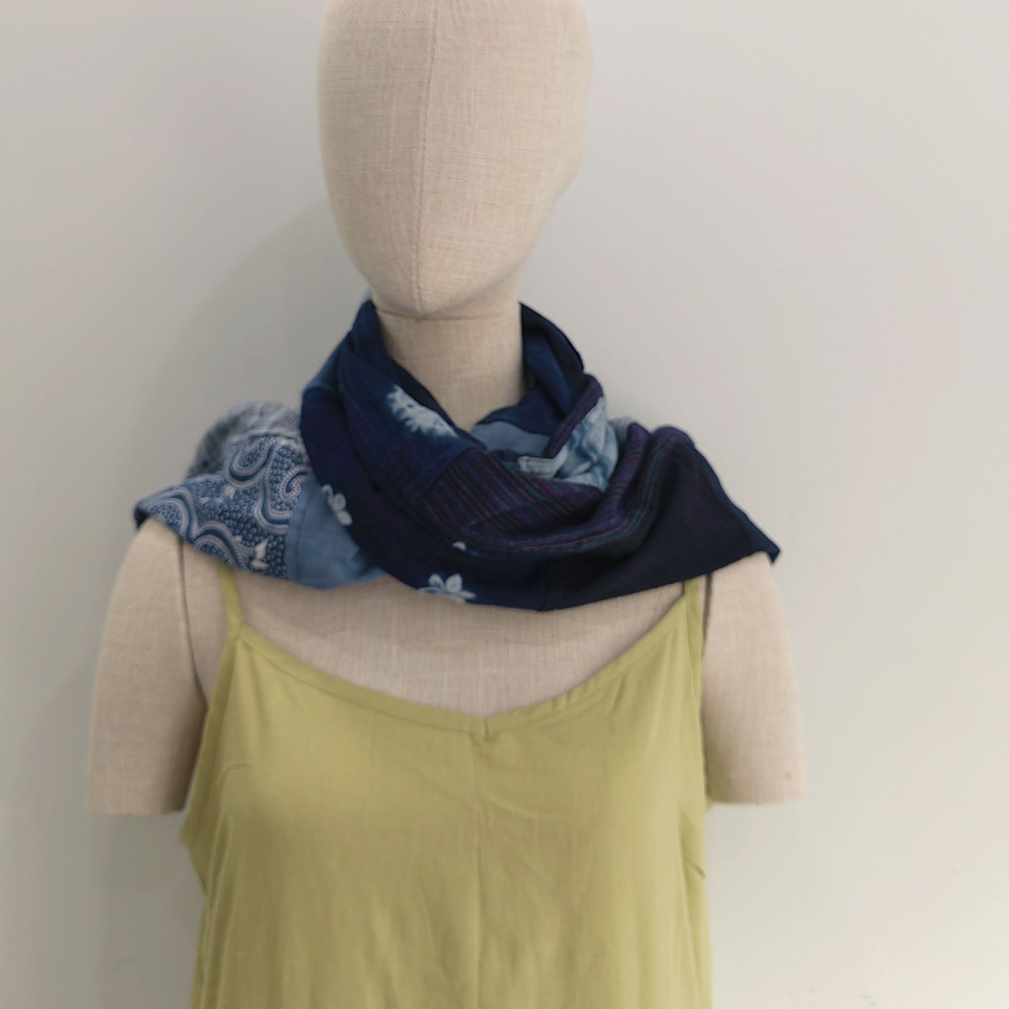 Large Patchwork scarf Indigo Blue shawl boro scarf Vintage Fabric Patch scarf women's scarf Hand Woven Fabric wrap hood blanket dark blue