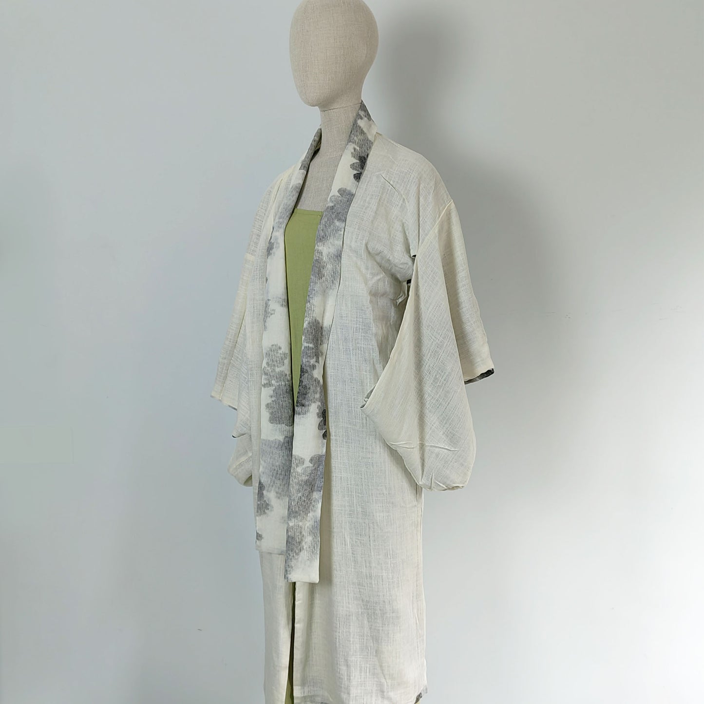 Kimono, Linen Modified Hanfu, Neza Studio Black Tie Dye Prints Front Open Cape Japanese Woman Haori Hanfu Jacket Kimono Top Kimono Dress