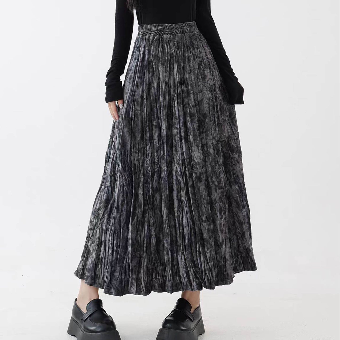 Velvet skirt Tie dye motif Brown velvet pleated skirt A line velvet skirt velour pleated skirt comfy velvet skirt brown skirt
