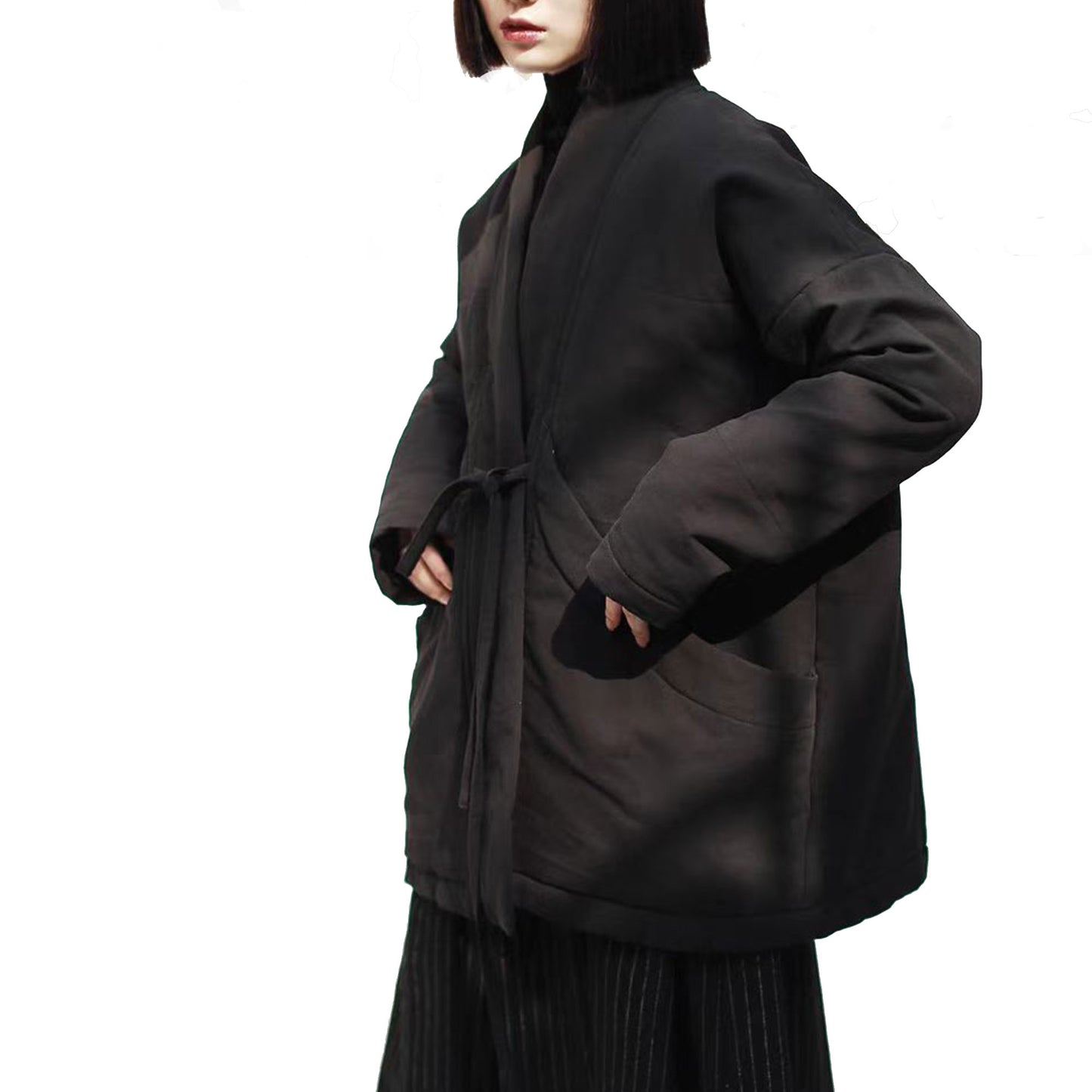 Padded coat extra large pocket oversize padded kimono coat black winter kimono coat custom size available