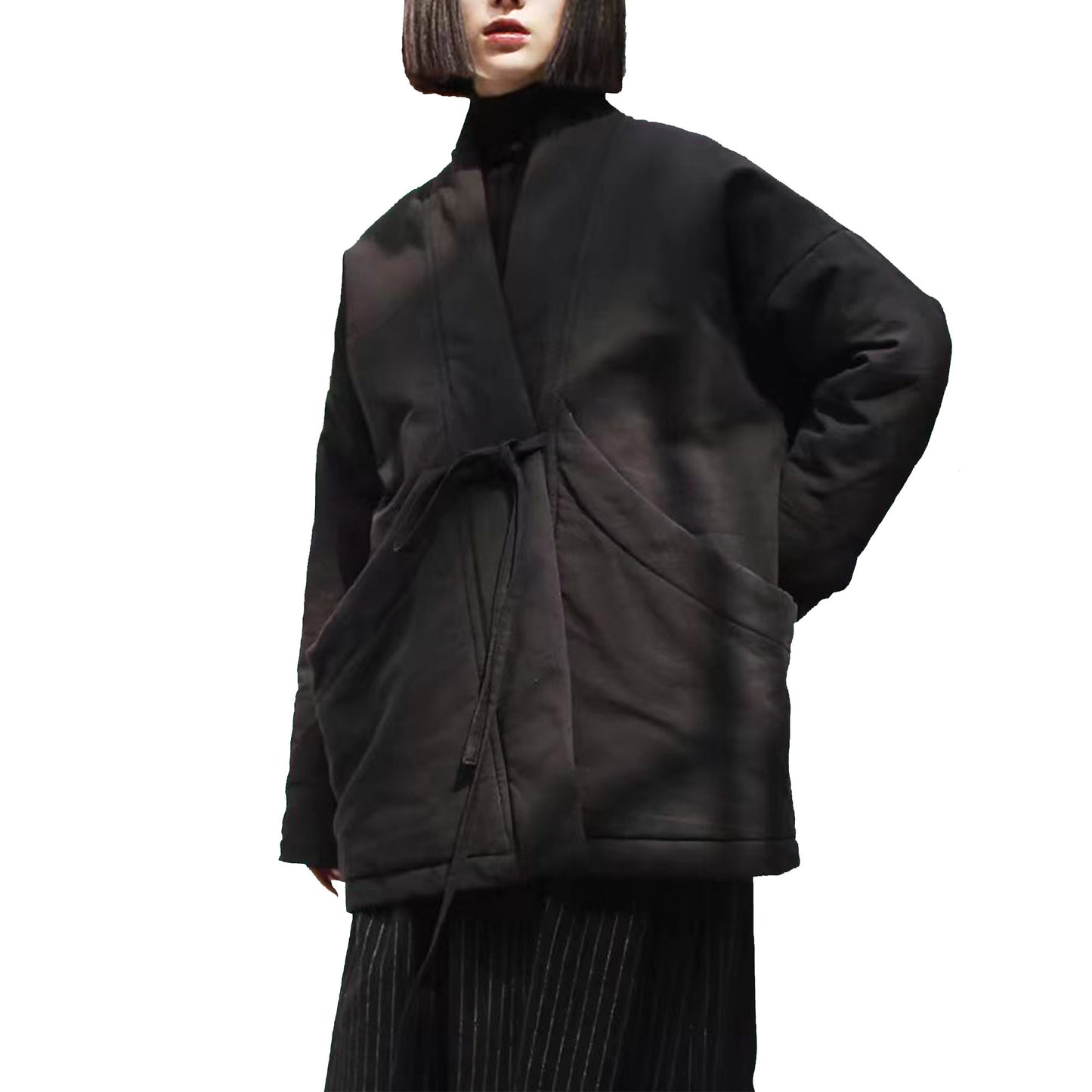 Padded coat extra large pocket oversize padded kimono coat black winter kimono coat custom size available