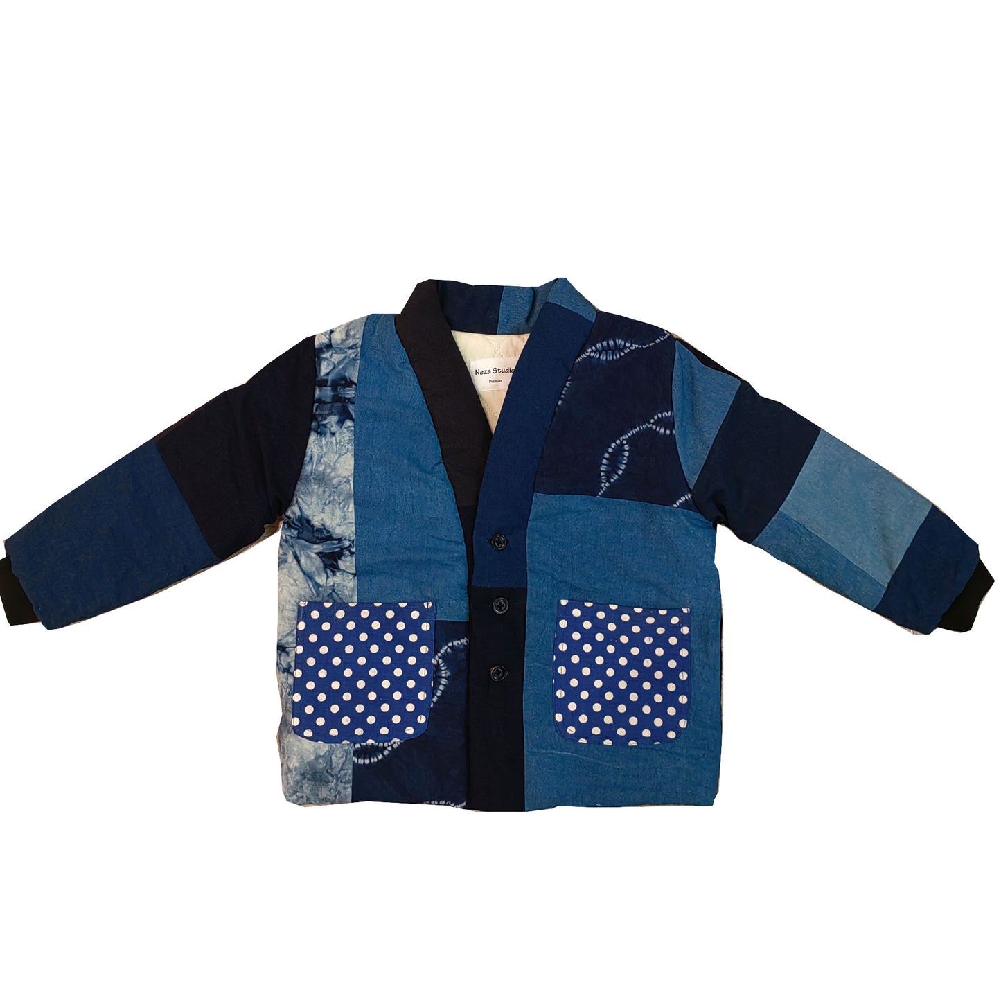 Custom made children Jacket Patchwork toddler coat Indigo plant dyed patchwork coat baby jacket