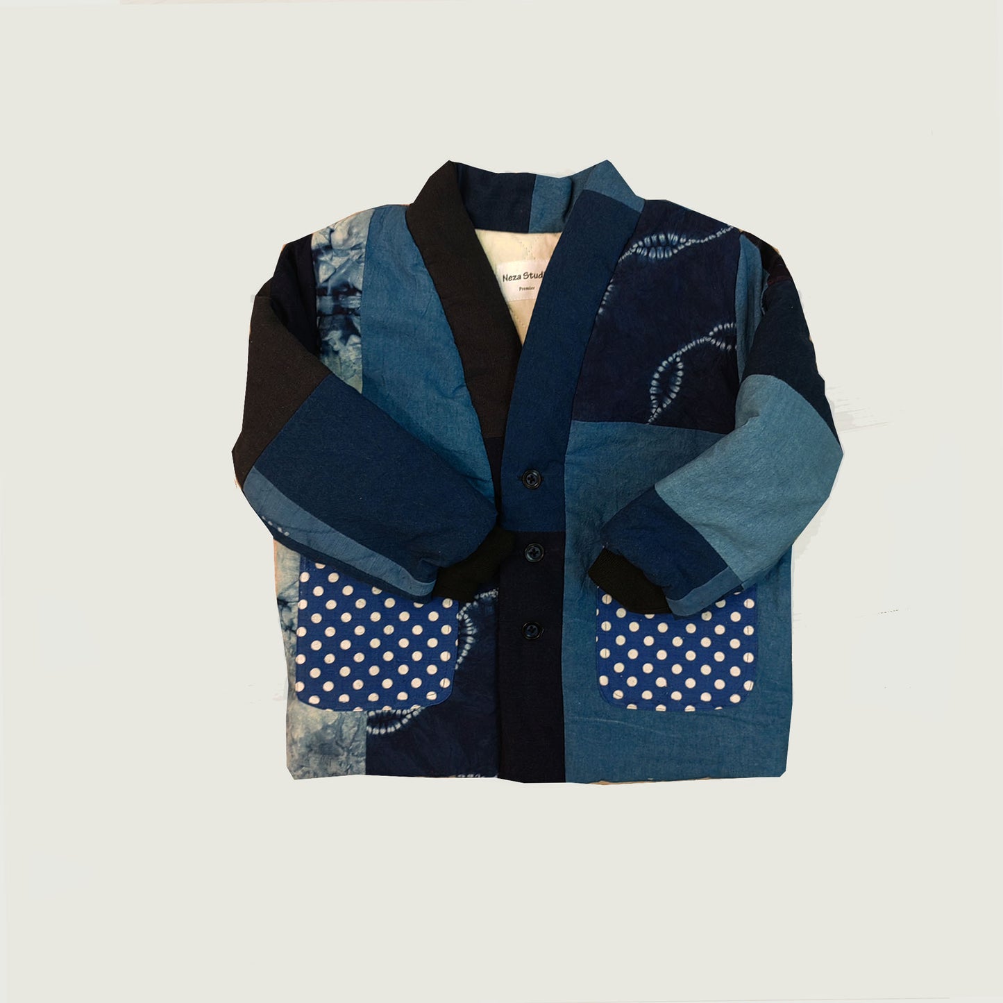 Custom made children Jacket Patchwork toddler coat Indigo plant dyed patchwork coat baby jacket