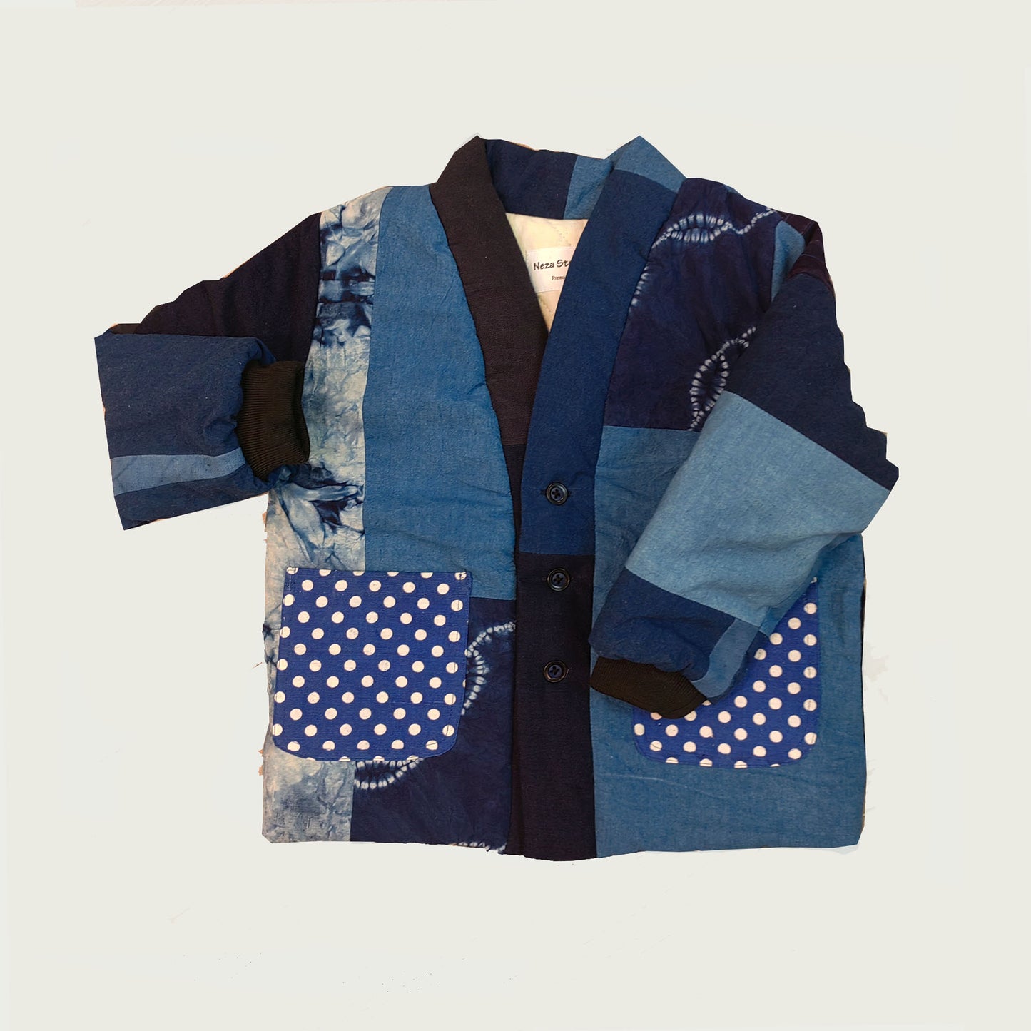 Custom made children Jacket Patchwork toddler coat Indigo plant dyed patchwork coat baby jacket