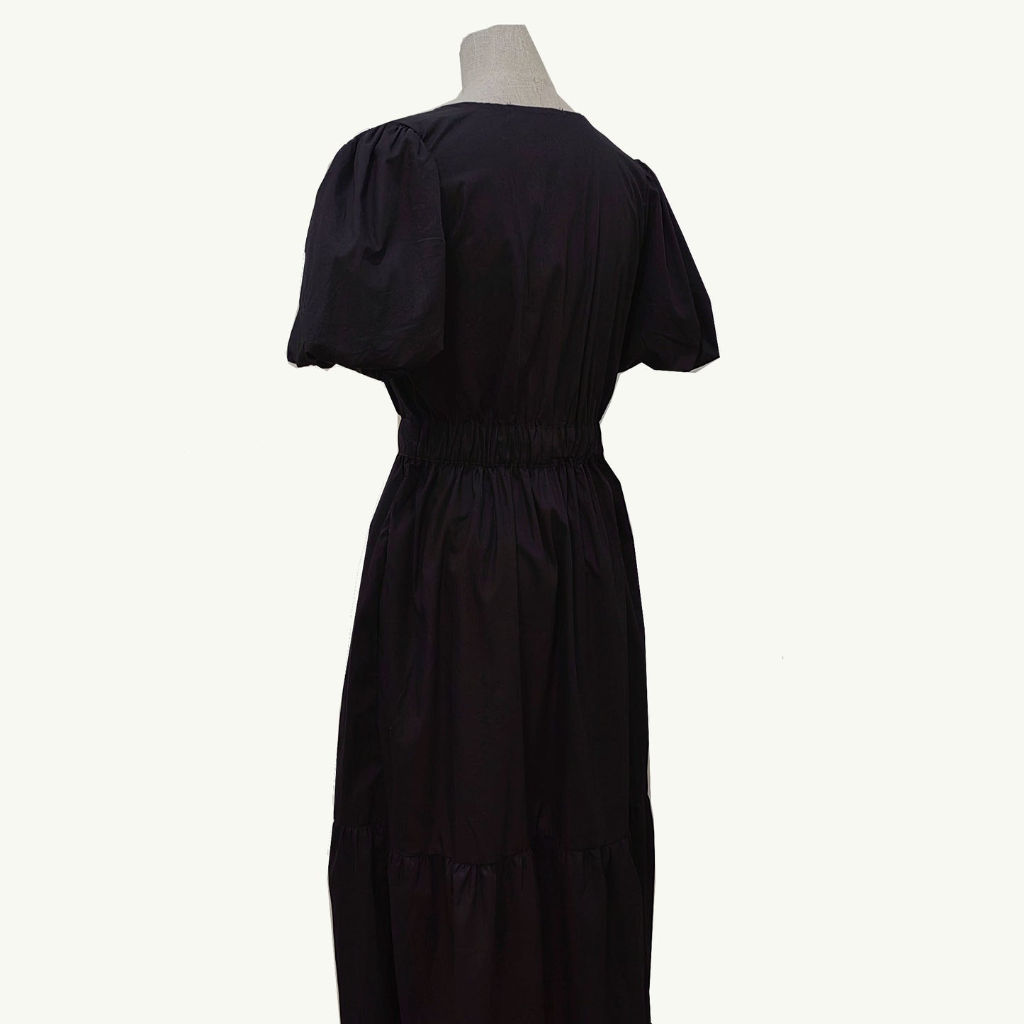 Black cotton dress max cotton dress bubble sleeves cotton dress