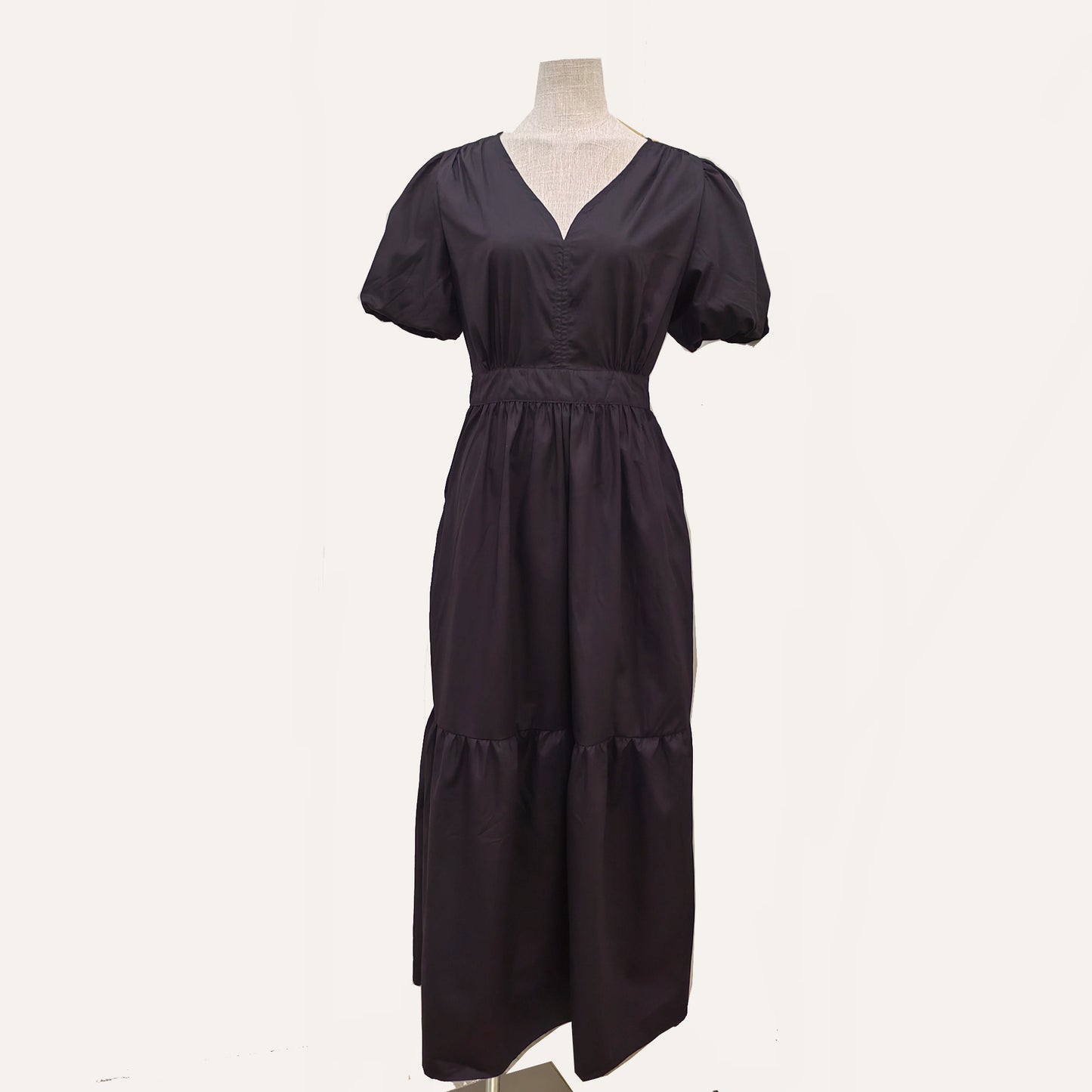 Black cotton dress max cotton dress bubble sleeves cotton dress