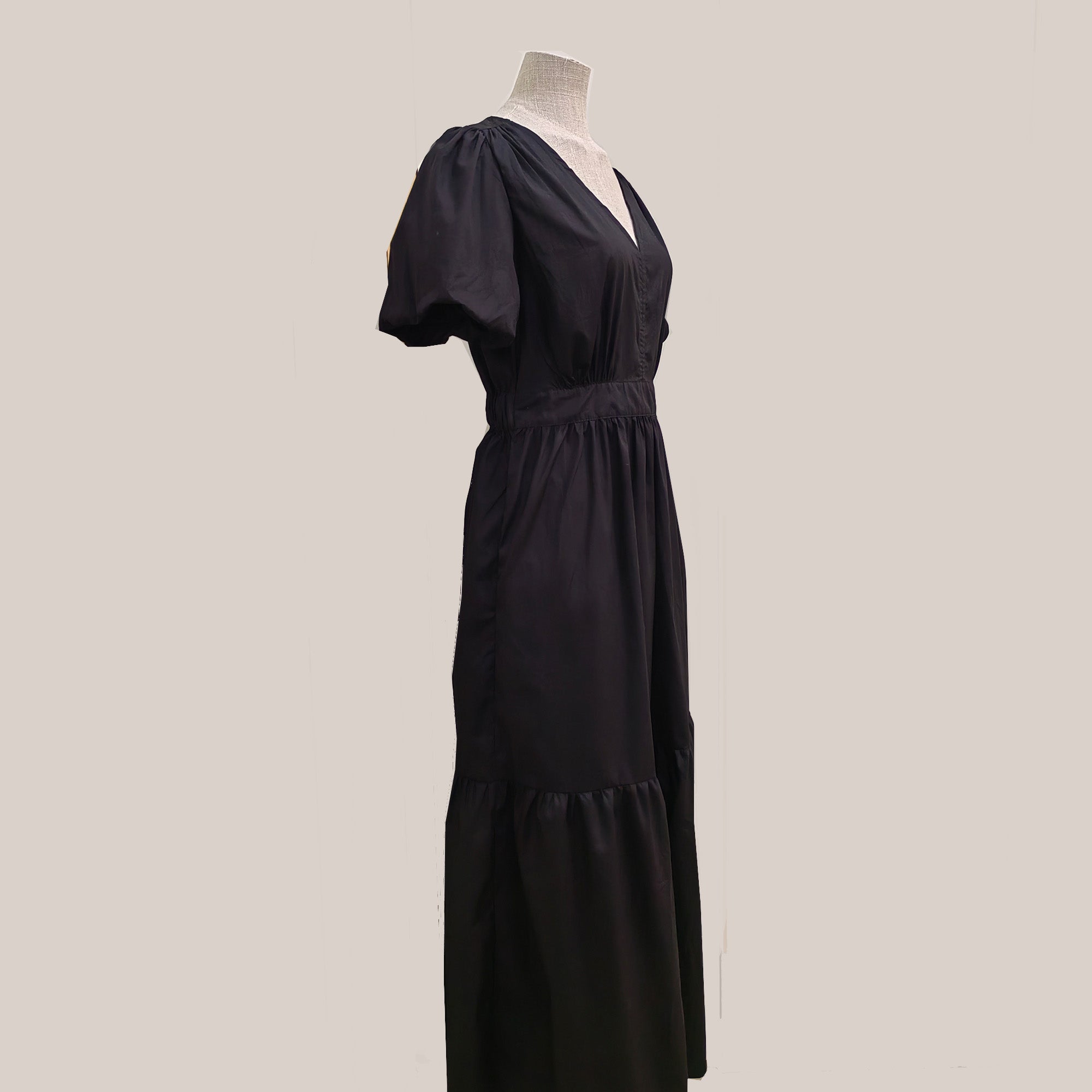 Black cotton dress max cotton dress bubble sleeves cotton dress