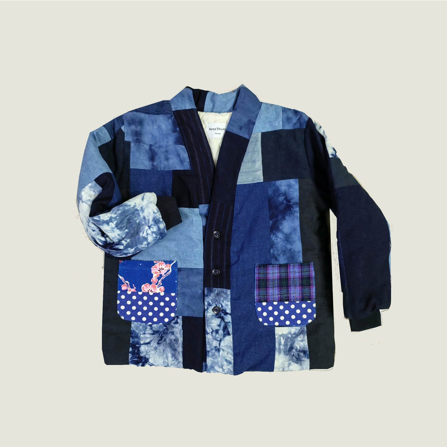 Custom made children Jacket Patchwork toddler coat Indigo plant dyed patchwork coat baby jacket