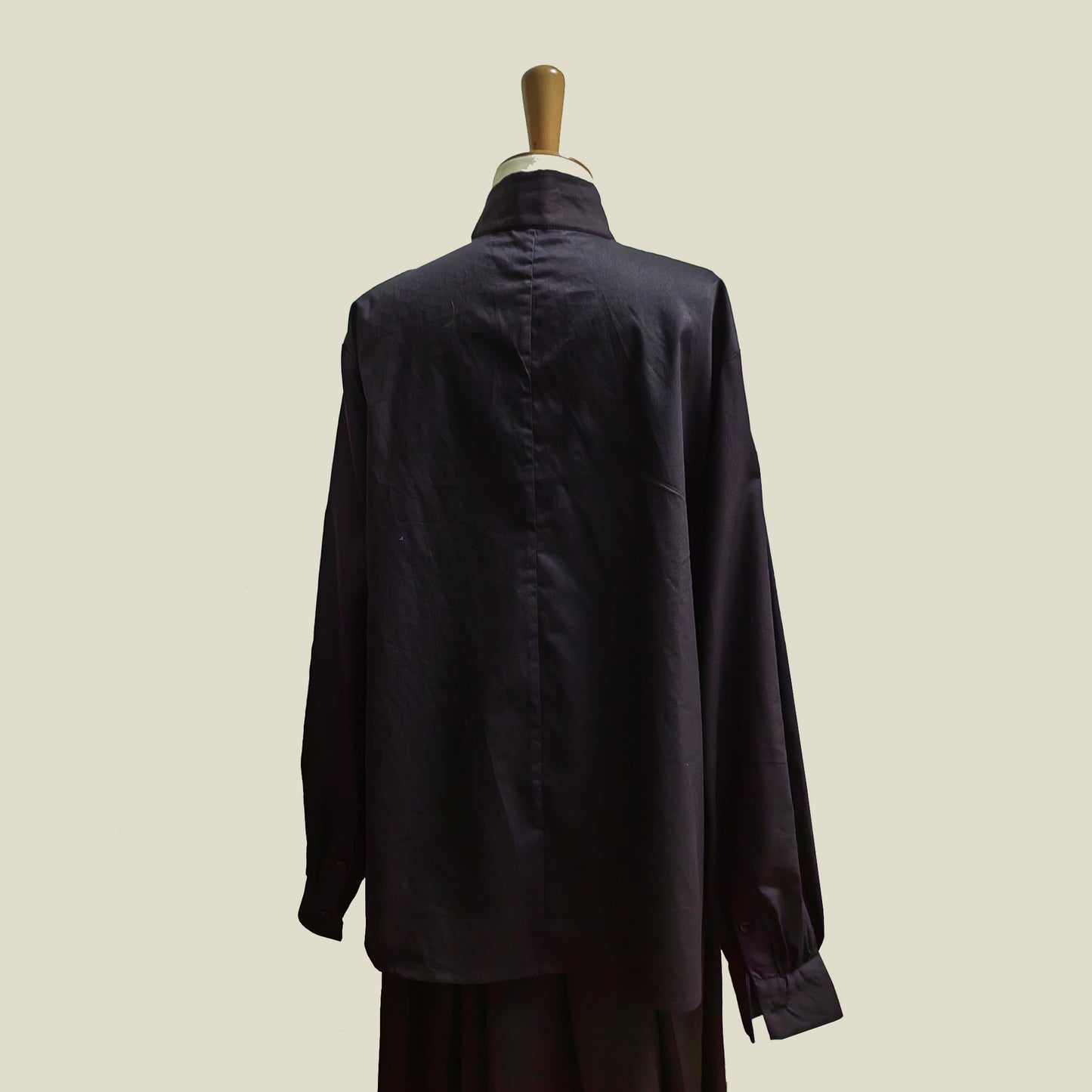 Black cotton shirt Ming's dynasty style cotton shirt with silver color metal buttons