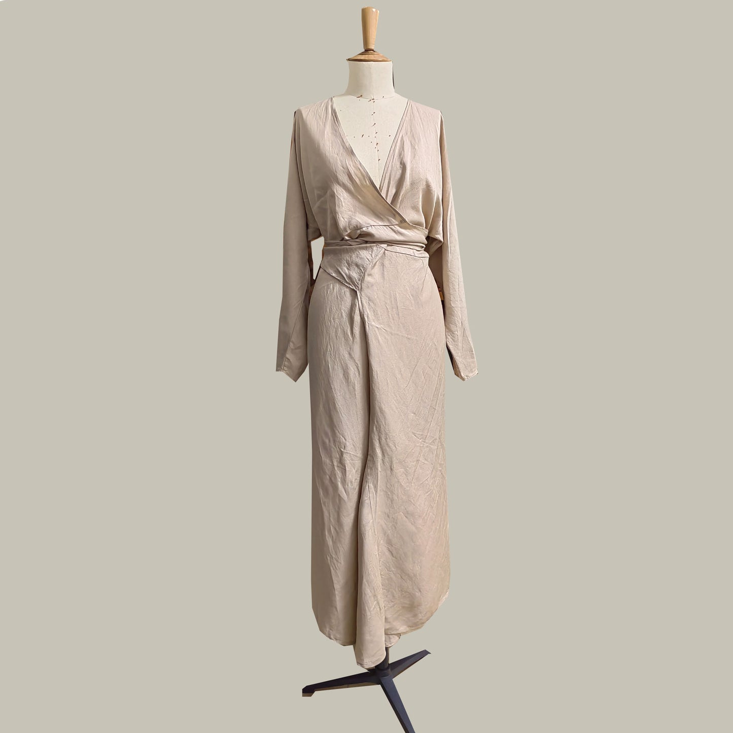 Linen Tencel dress front wrap cross over dress v neck linen dress long sleeves dress