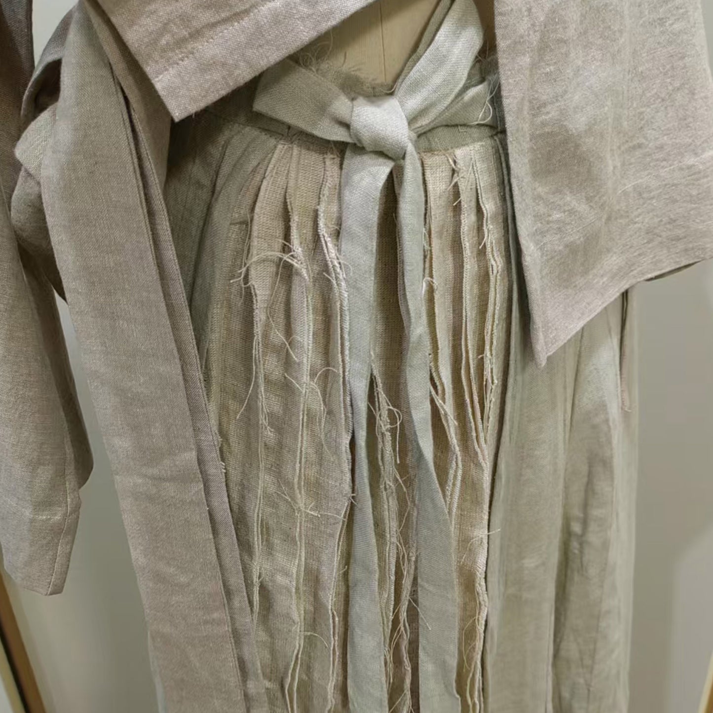 Linen skirt raw edges maxi skirt creased linen skirt with rough pleats