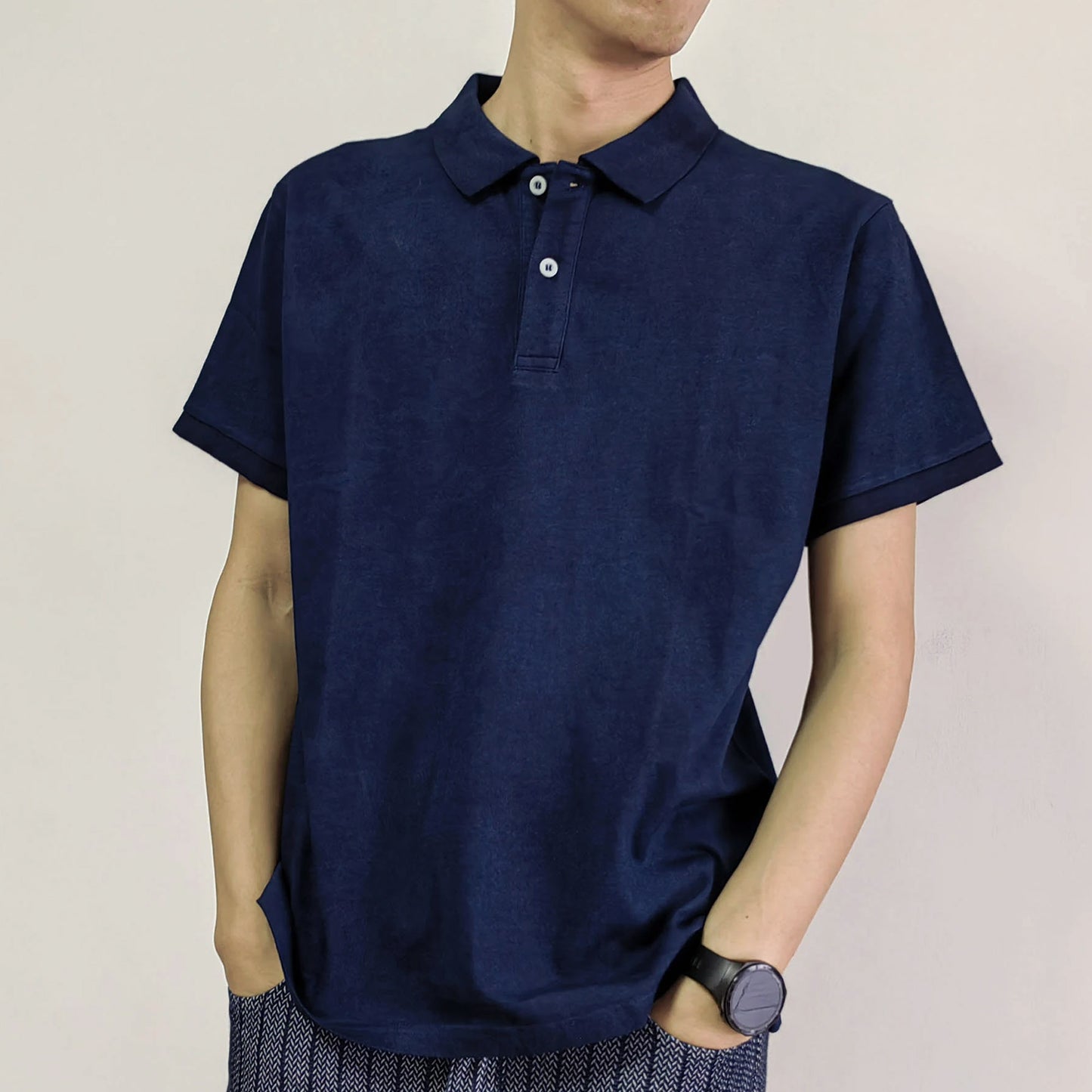Indigo Polo Shirt plant dyed T shirt Indigo blue  Tee Indigo navy blue cotton polo t shirts