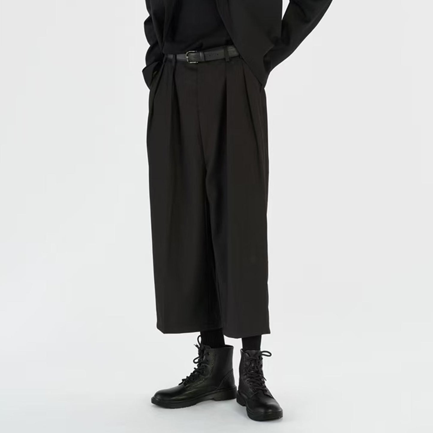 Loose fit crop pants suiting fabric crop pants unisex retro style suiting pants