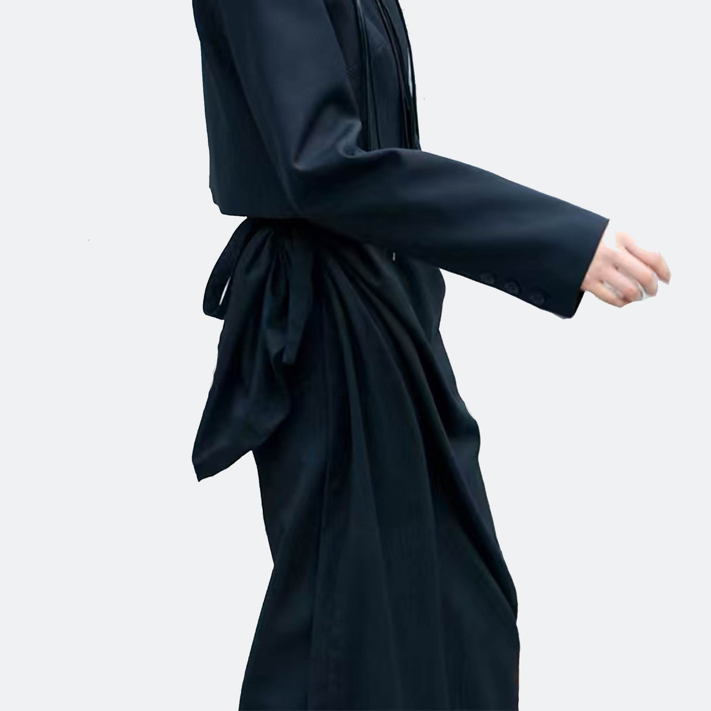 One piece wrap skirt black suiting fabric max length wrap skirt