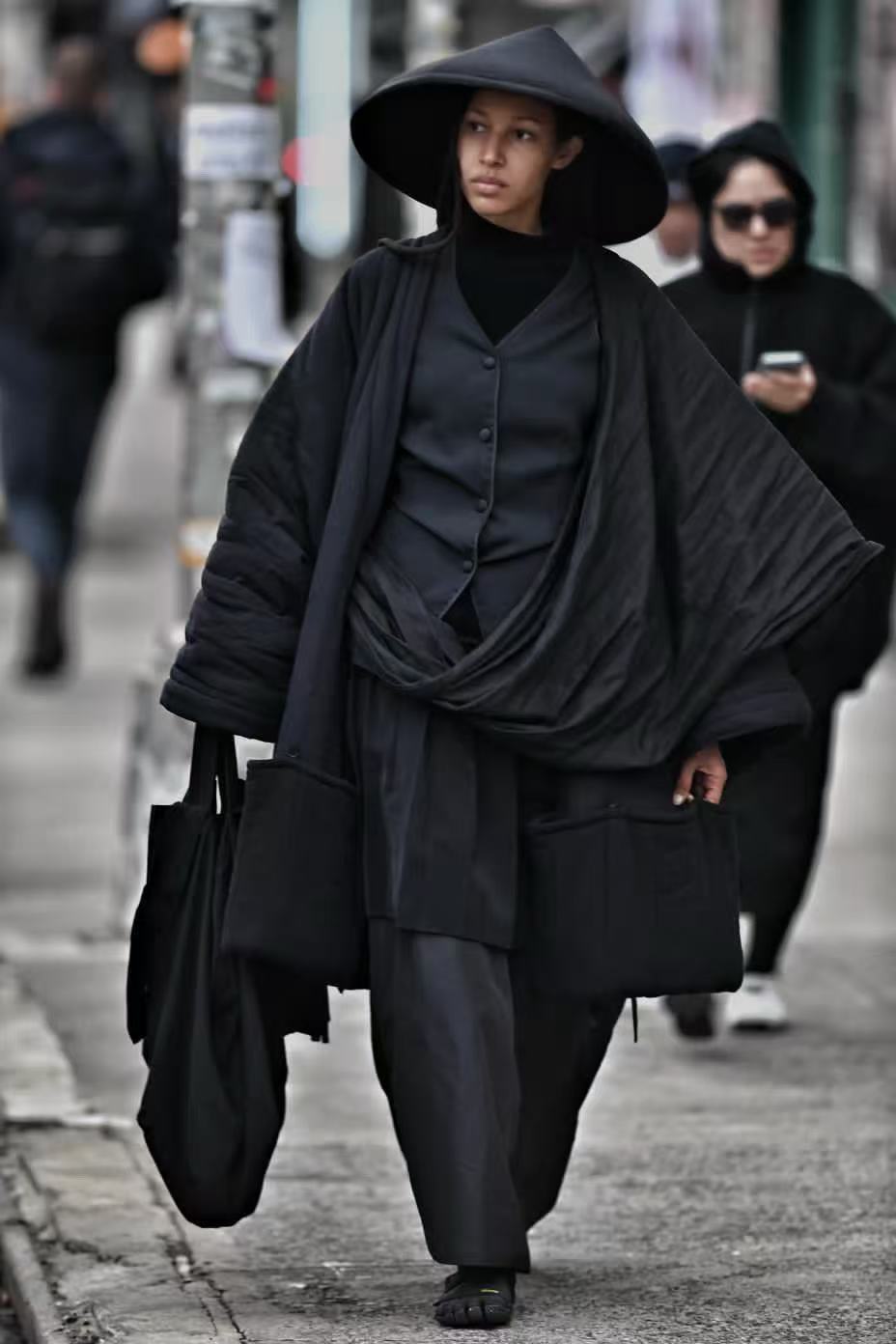 Padded long coat Kimono padded coat flap over hem padded coat.