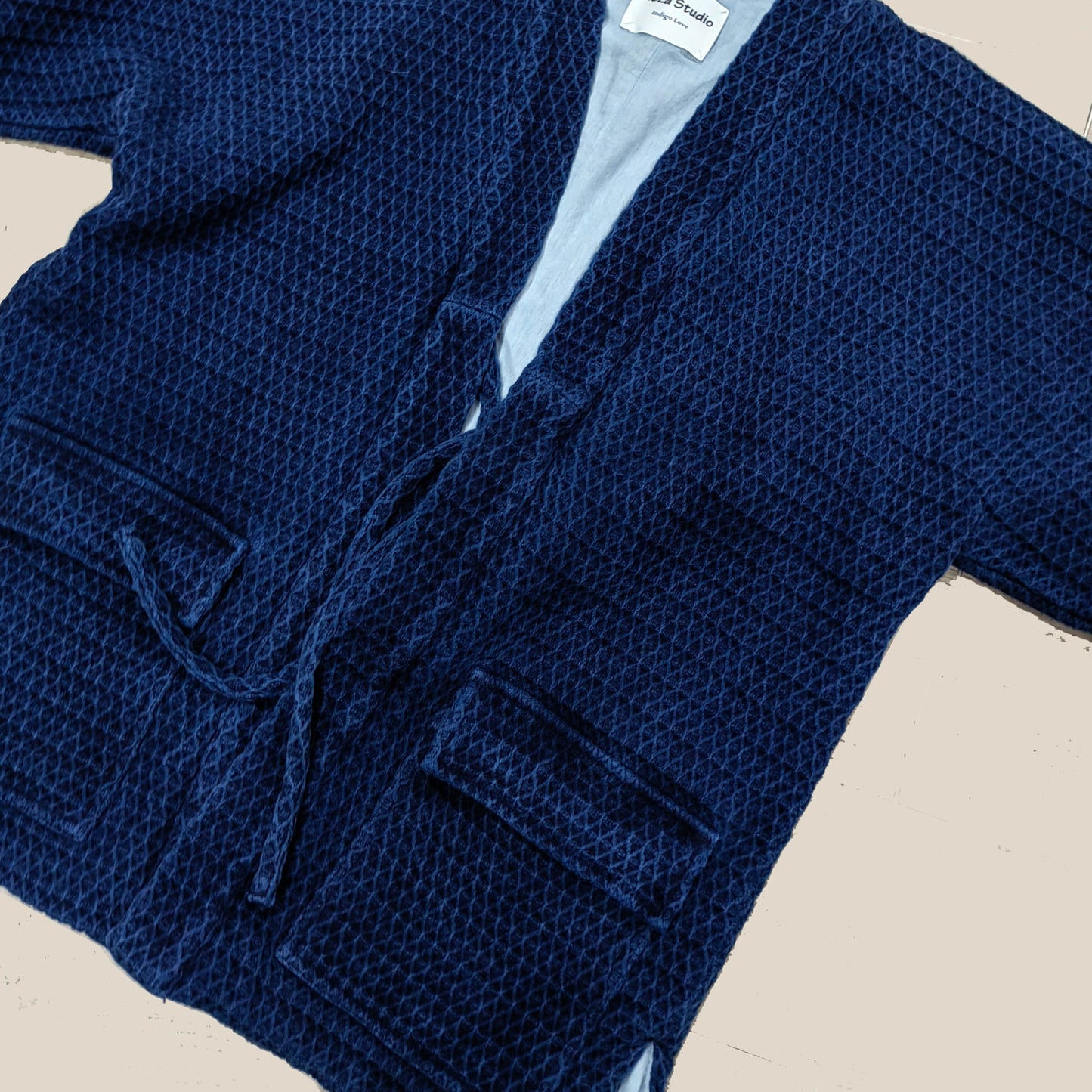 Plant dyed kimono jacket thick cotton honey comb weave cotton kimono