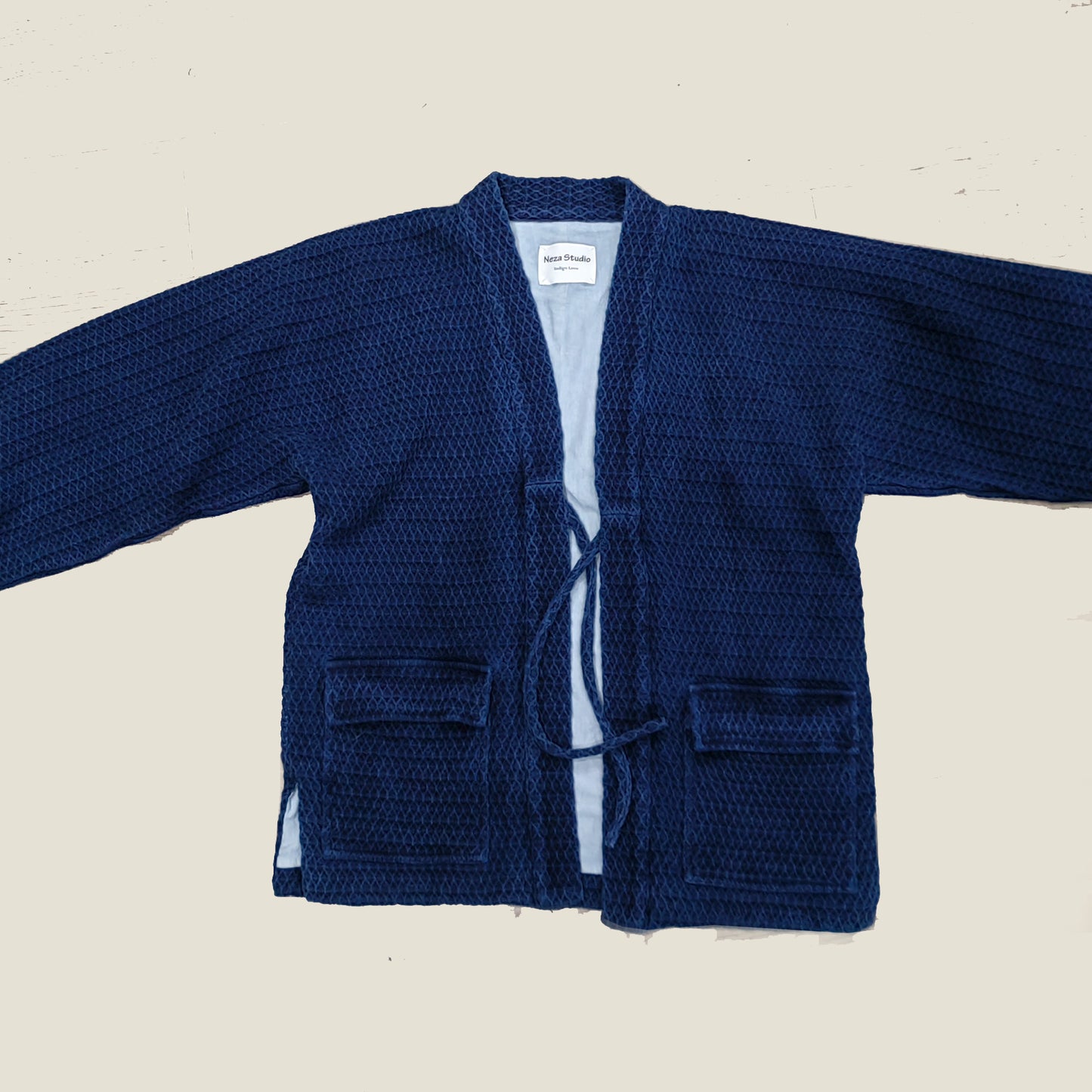 Plant dyed kimono jacket thick cotton honey comb weave cotton kimono