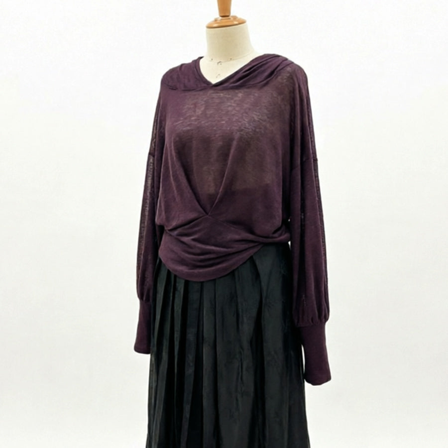 Linen Jersey hoodie top burgundy color extra long sleeves hoodie