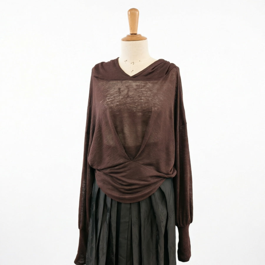 Linen Jersey hoodie top burgundy color extra long sleeves hoodie
