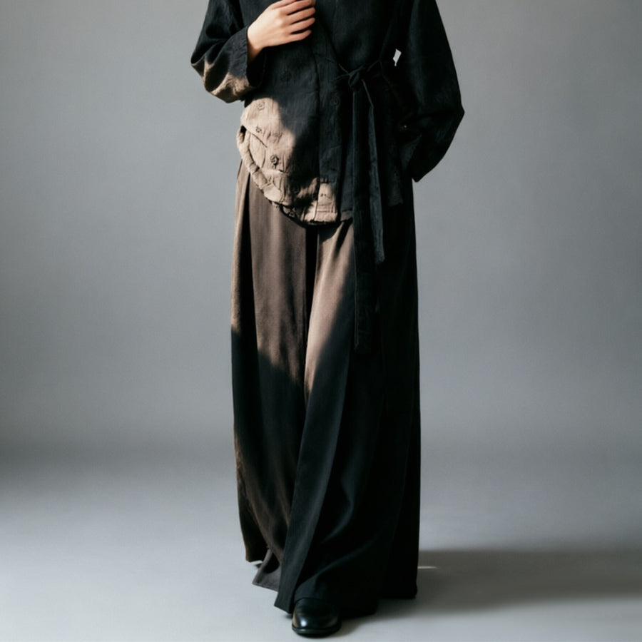 Double layer wide leg pants panel skirt pants suiting fabric black color