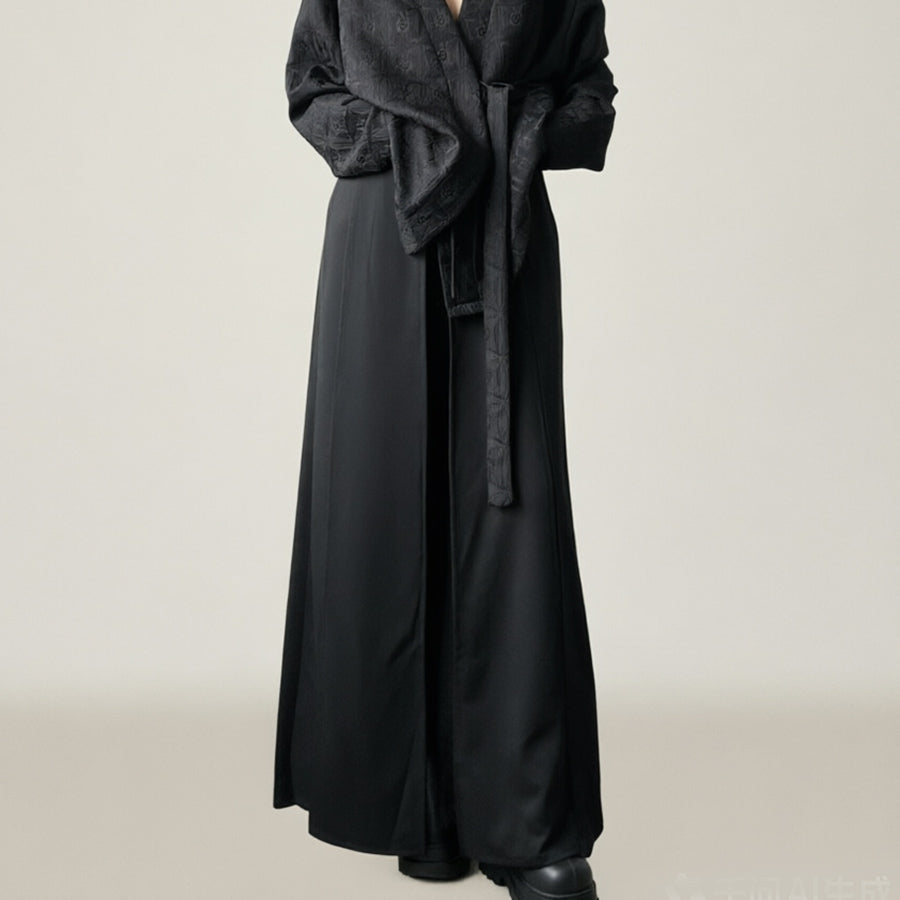 Double layer wide leg pants panel skirt pants suiting fabric black color